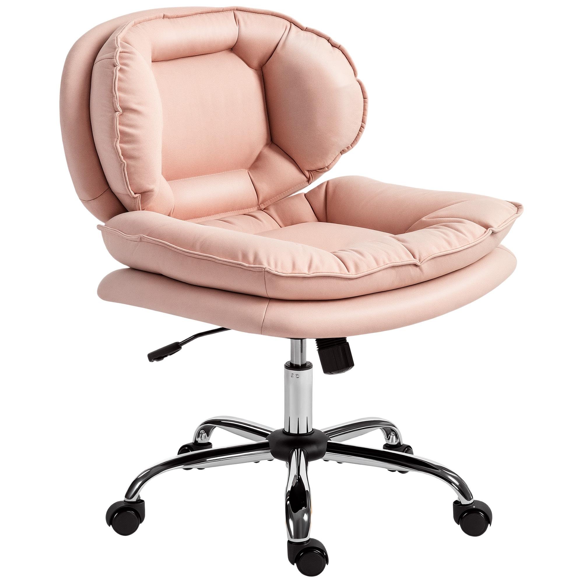 Pink Leathaire Criss Cross Chair, Wide Armless Office Seat