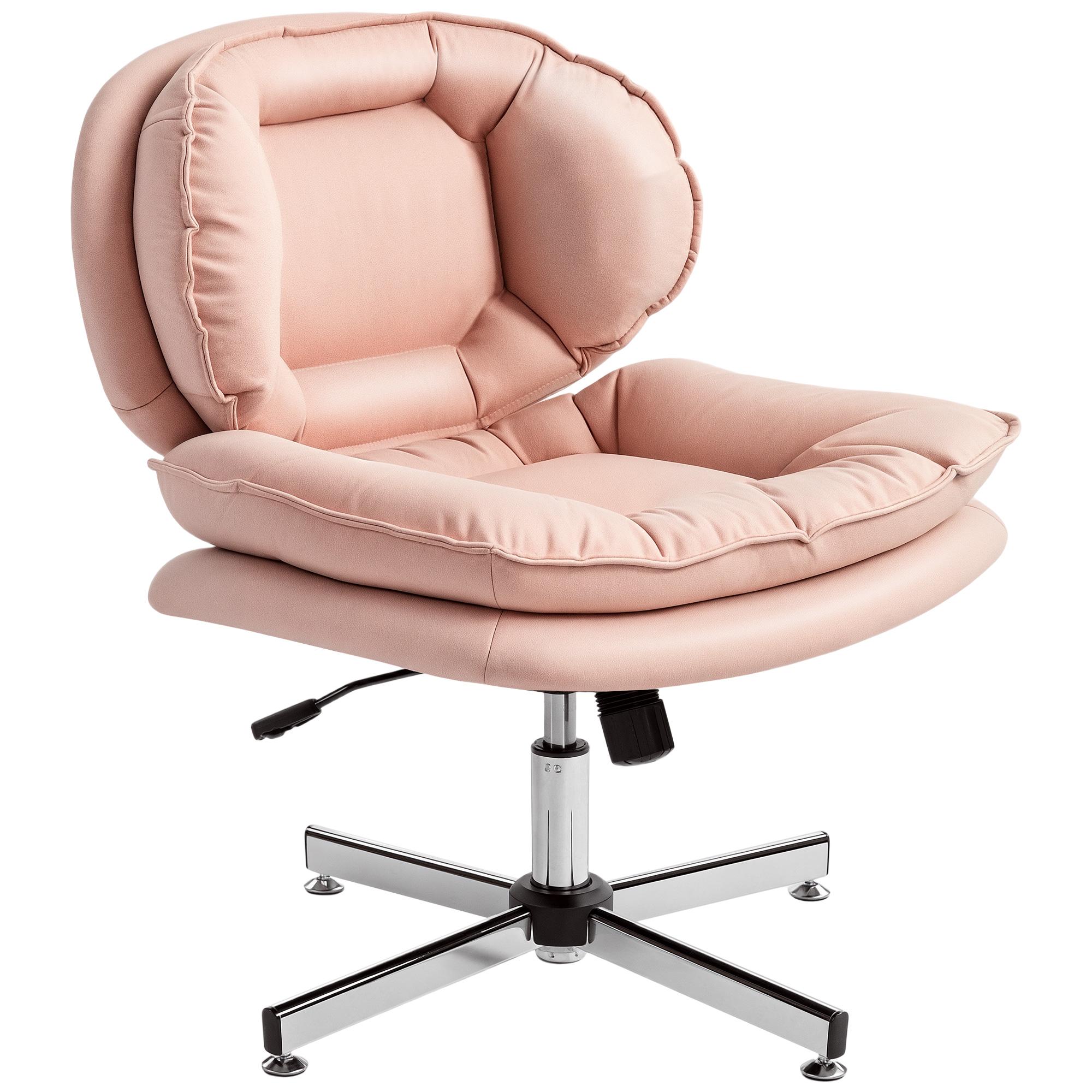 Pink Armless Leathaire Chair with Wide Seat for Work