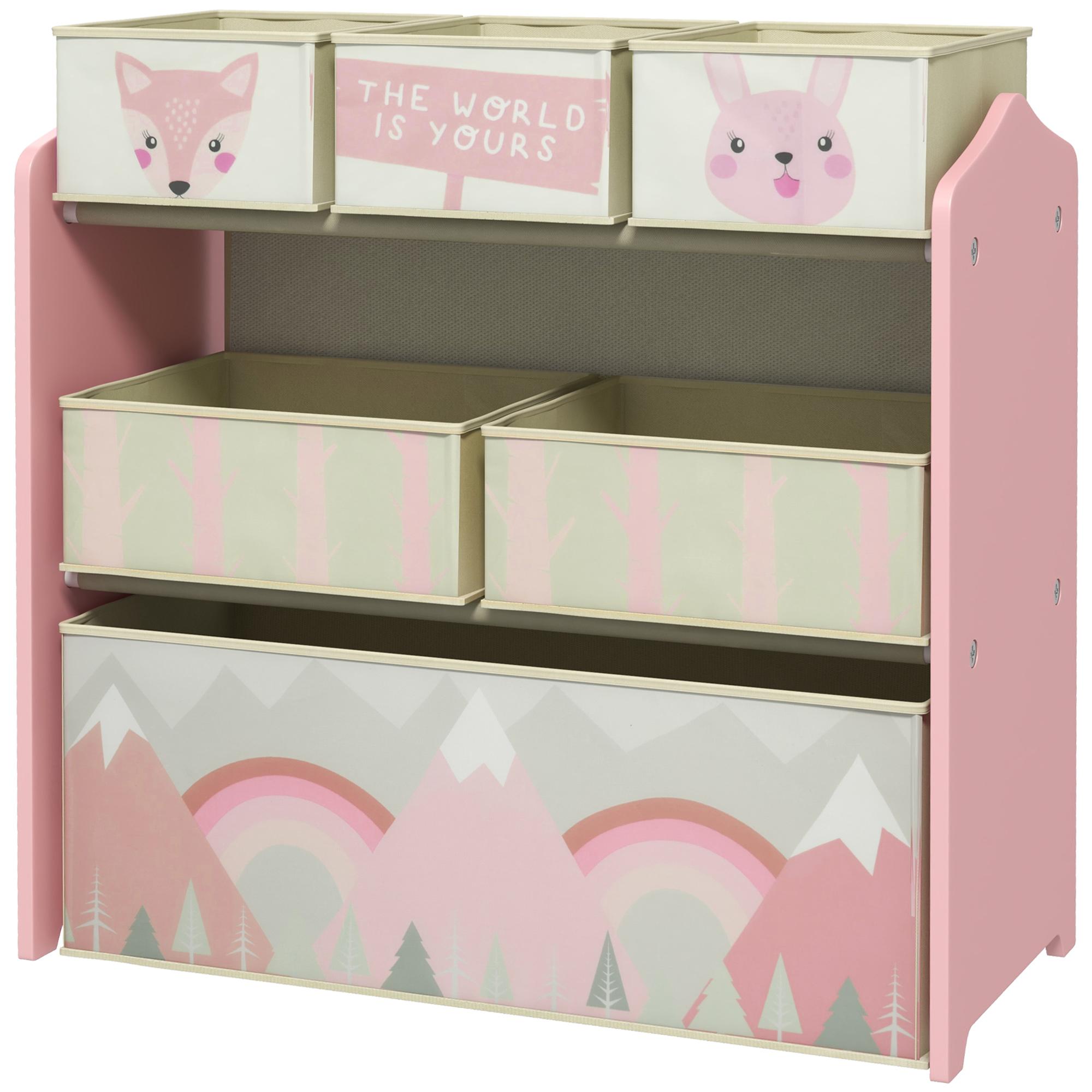 Pink Six Bin Storage Shelf with Wipe-Clean Surface