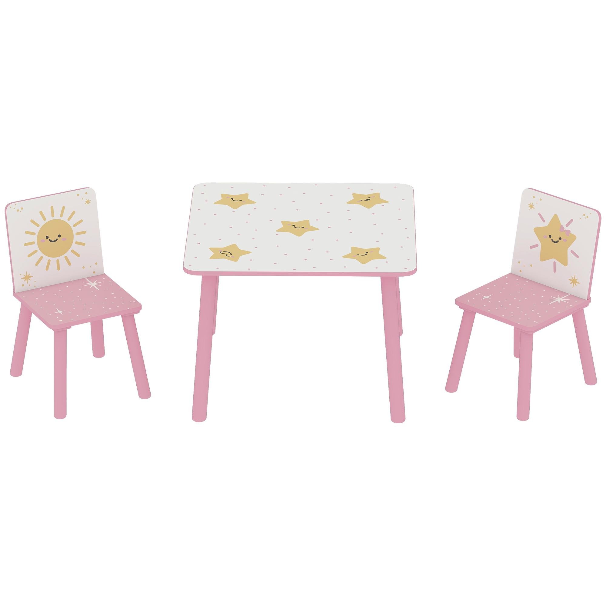 Pink Star Kids Table Set with Two Chairs for Ages 3-8