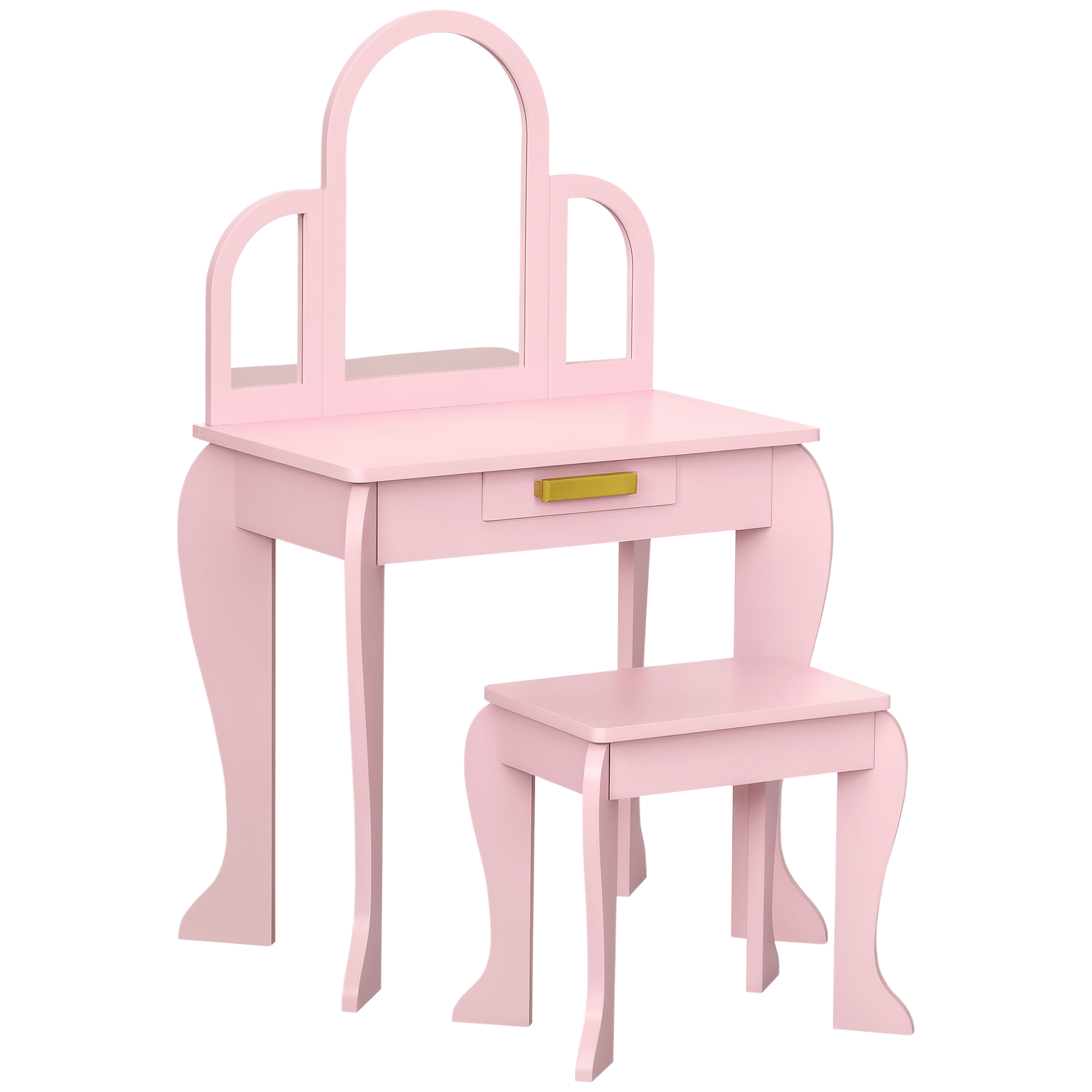 Pink MDF Kids Vanity Set with Stool for Ages 3–6