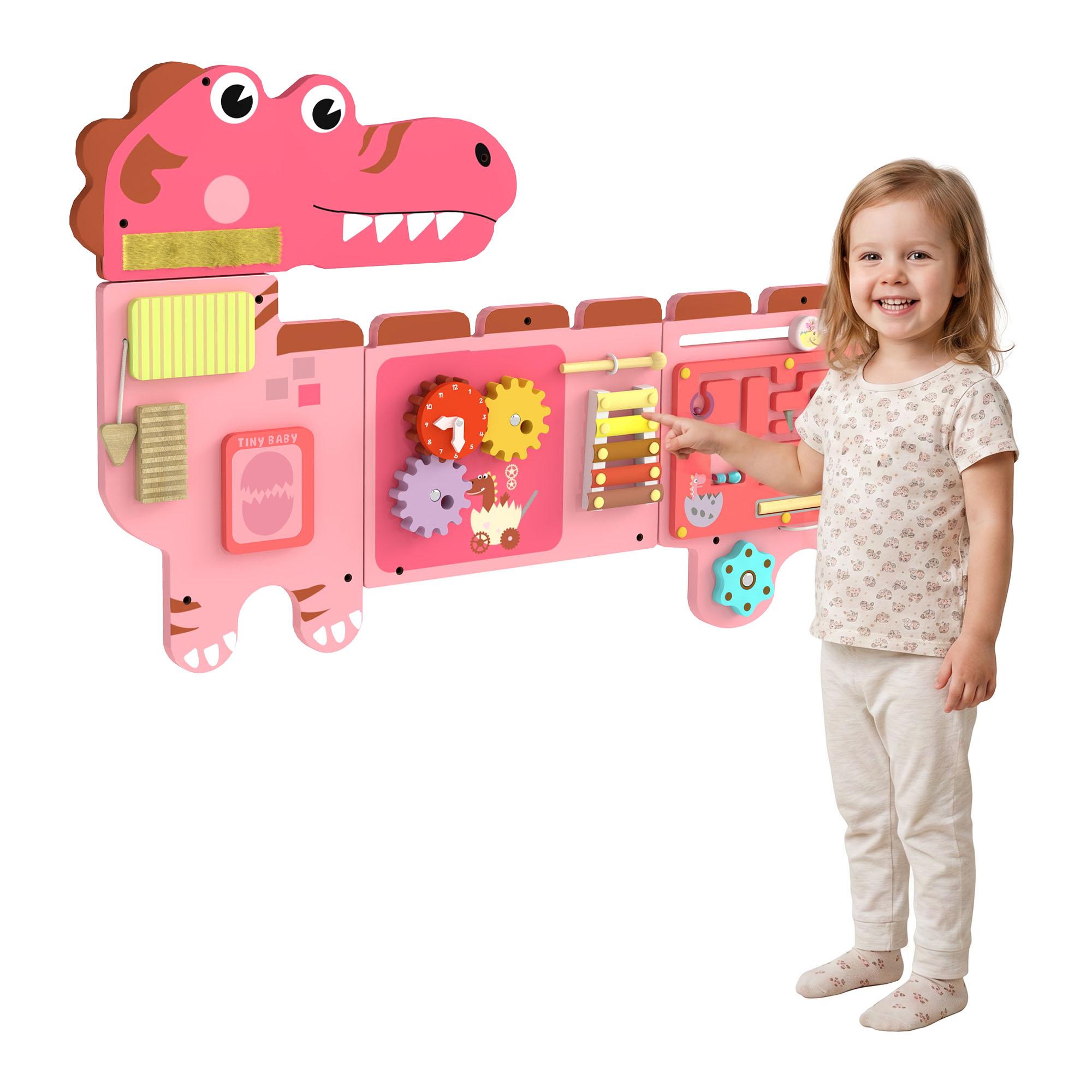 Pink Wall Busy Board with Xylophone, 34.3-Inch Dinosaur