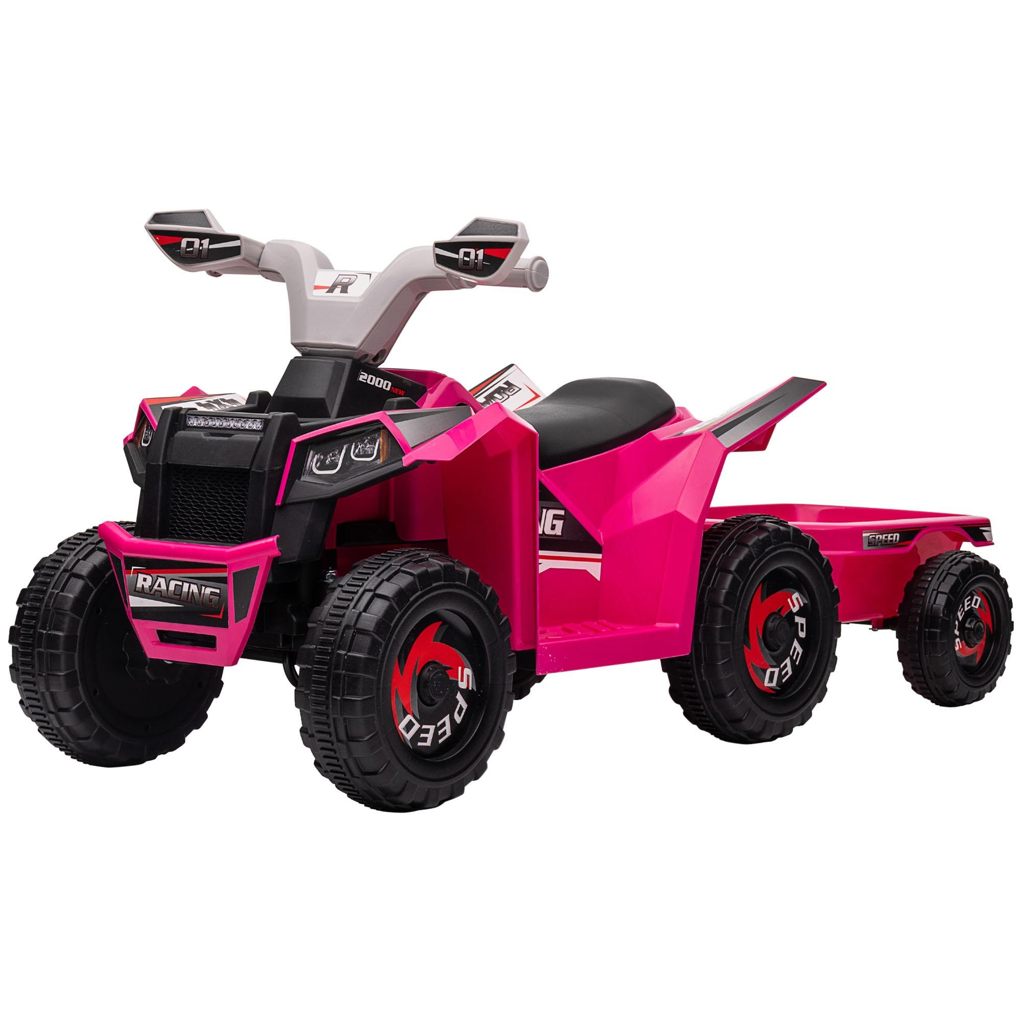 Pink Trailer Toddler ATV with 6V Forward/Reverse Power