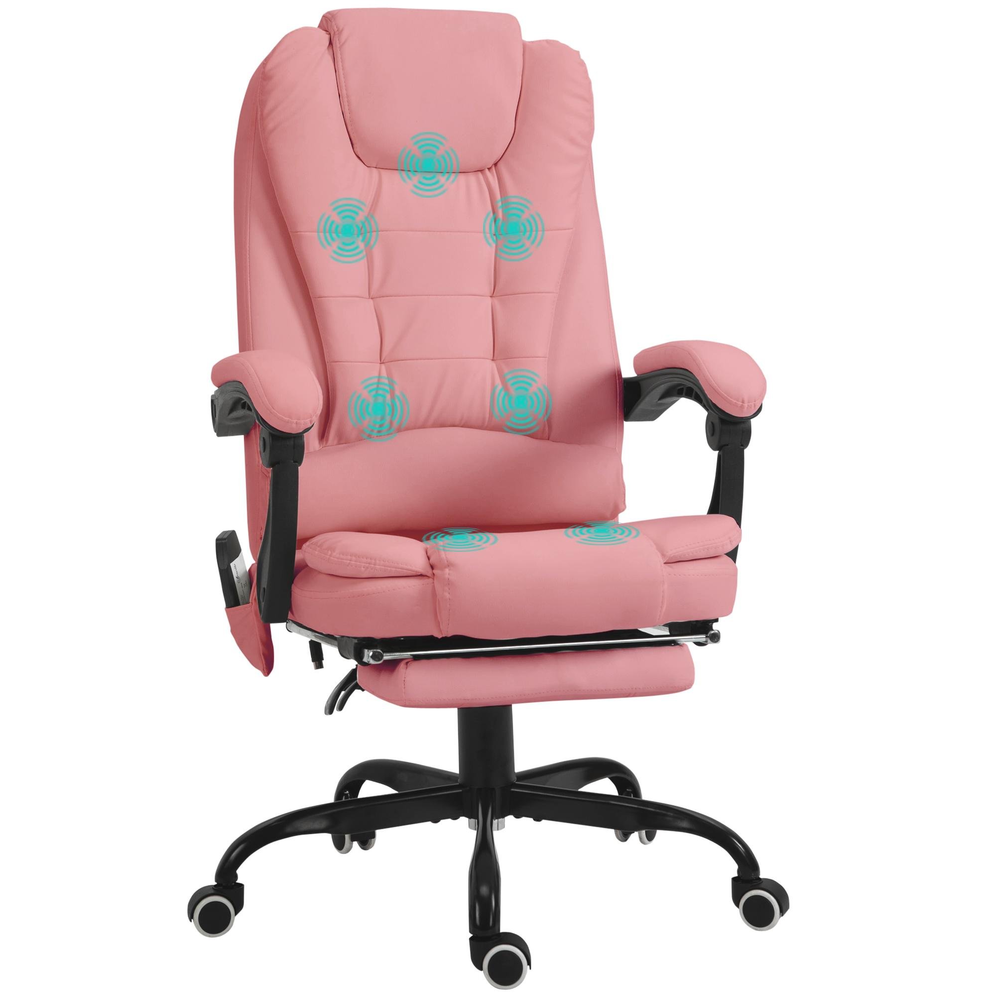 Pink Faux Leather Massage Chair with 7-Point Vibration