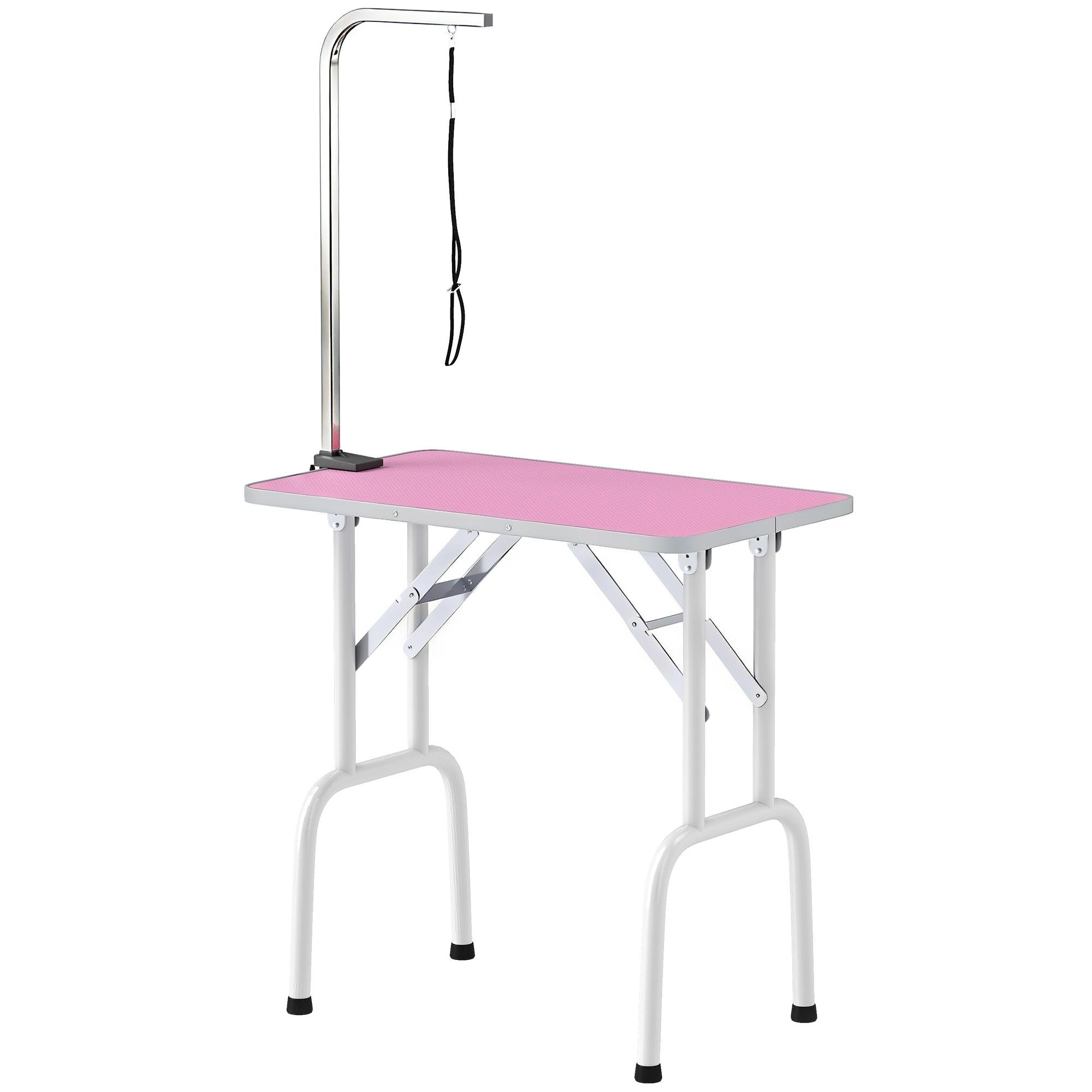 Pink Rubber Dog Grooming Table with Adjustable Arm