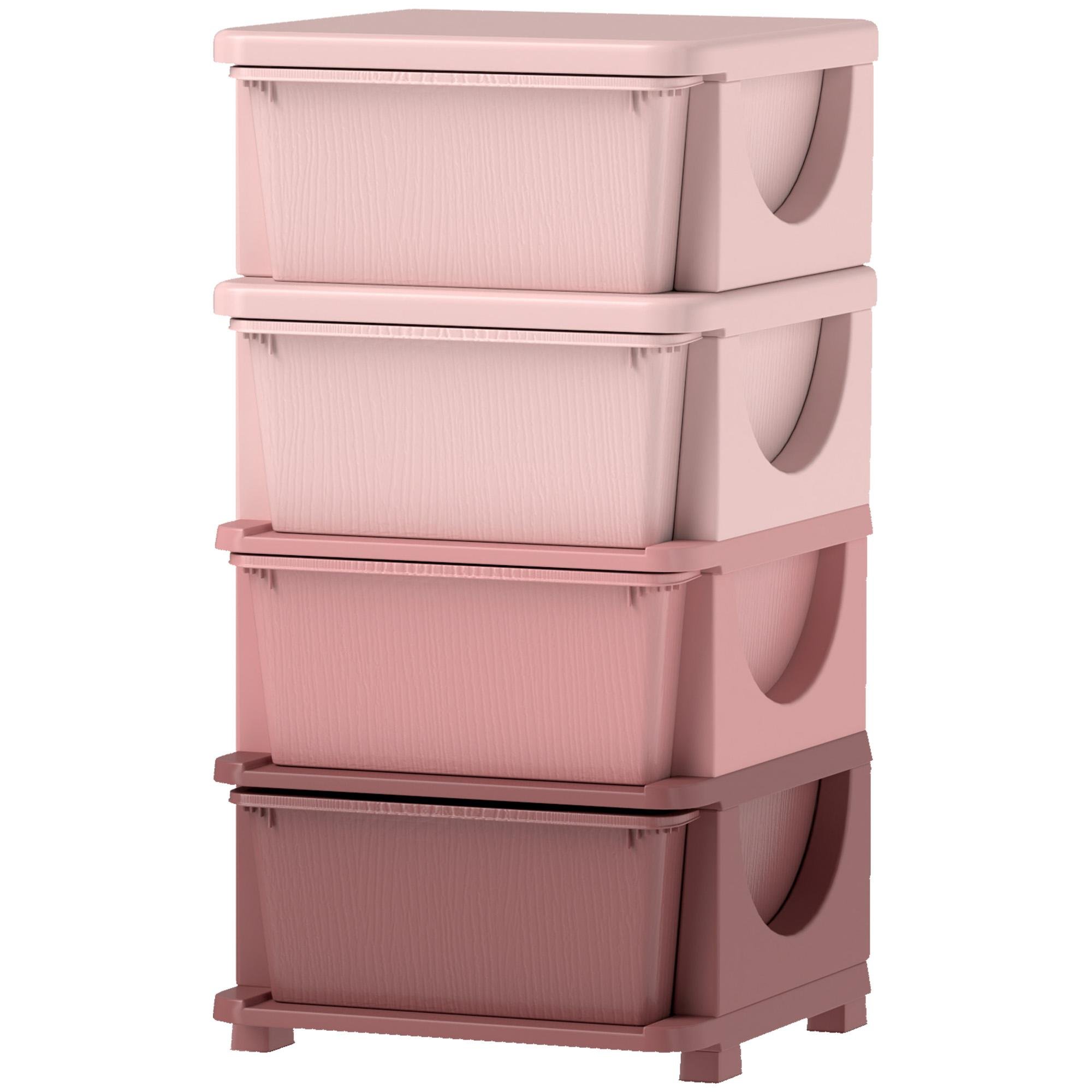Pink 4 Drawer Toy Organizer with Removable Bins for Kids