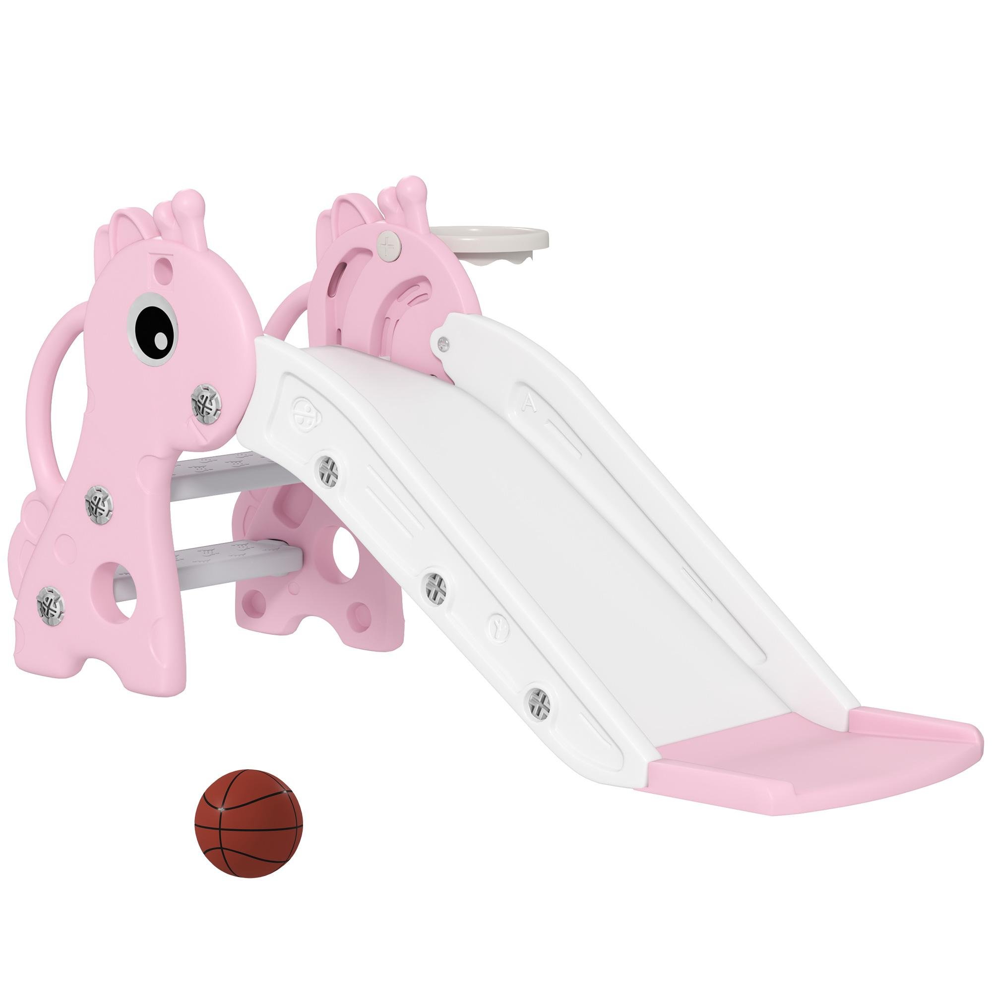 pink giraffe toddler slide with climber and hoop