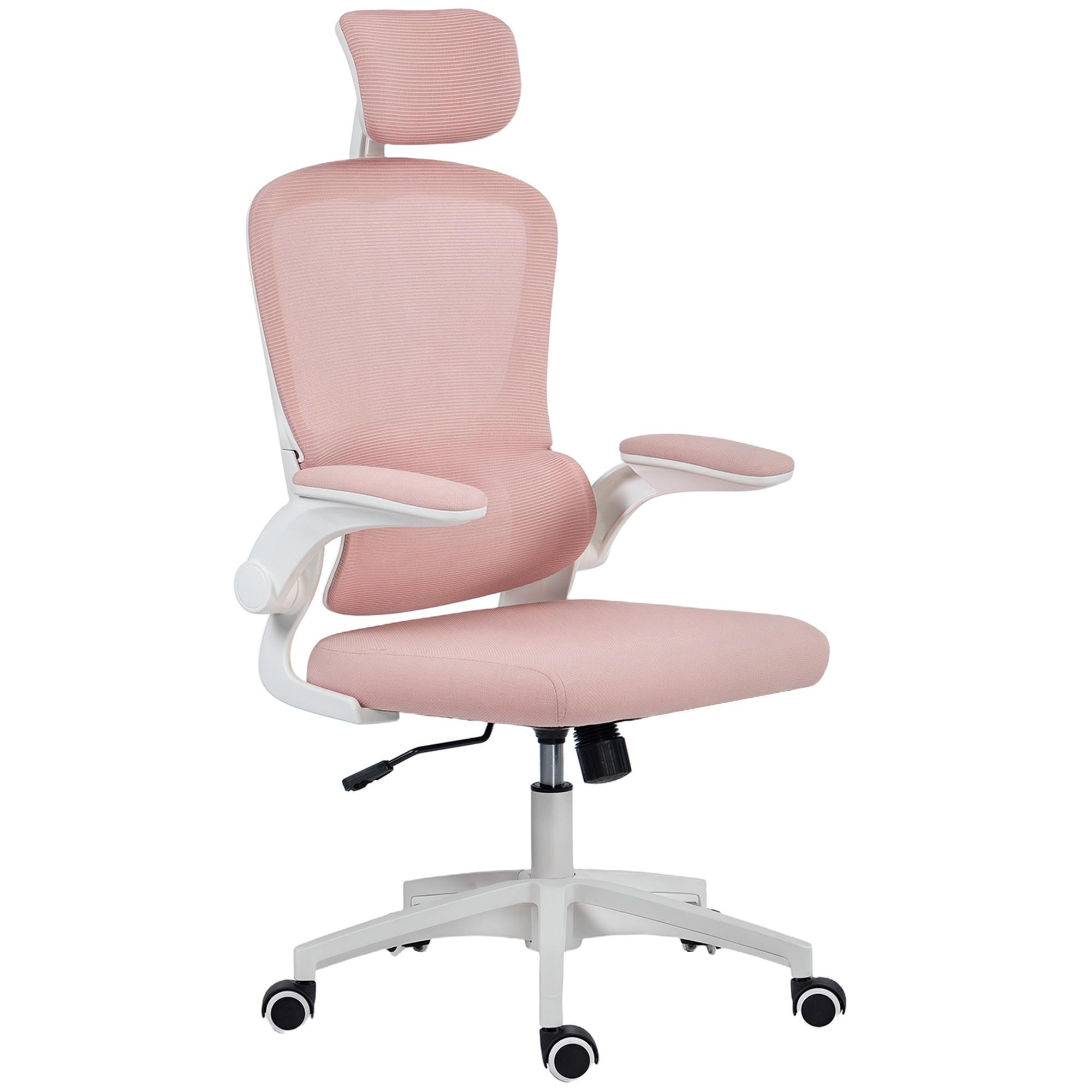 Pink High Back Mesh Chair with Adjustable Headrest