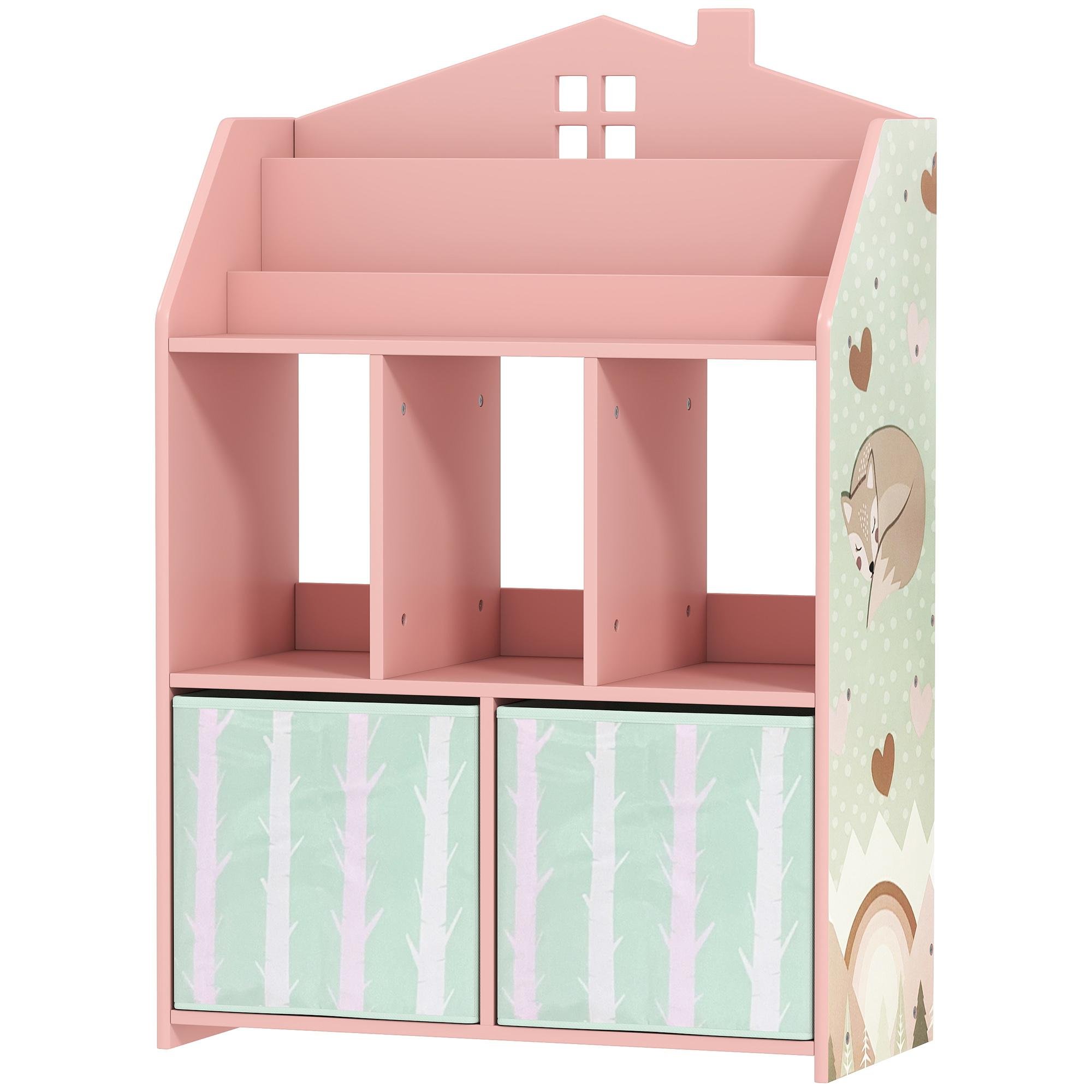 Pink House Kids Bookshelf with 3-in-1 Storage, 36 in