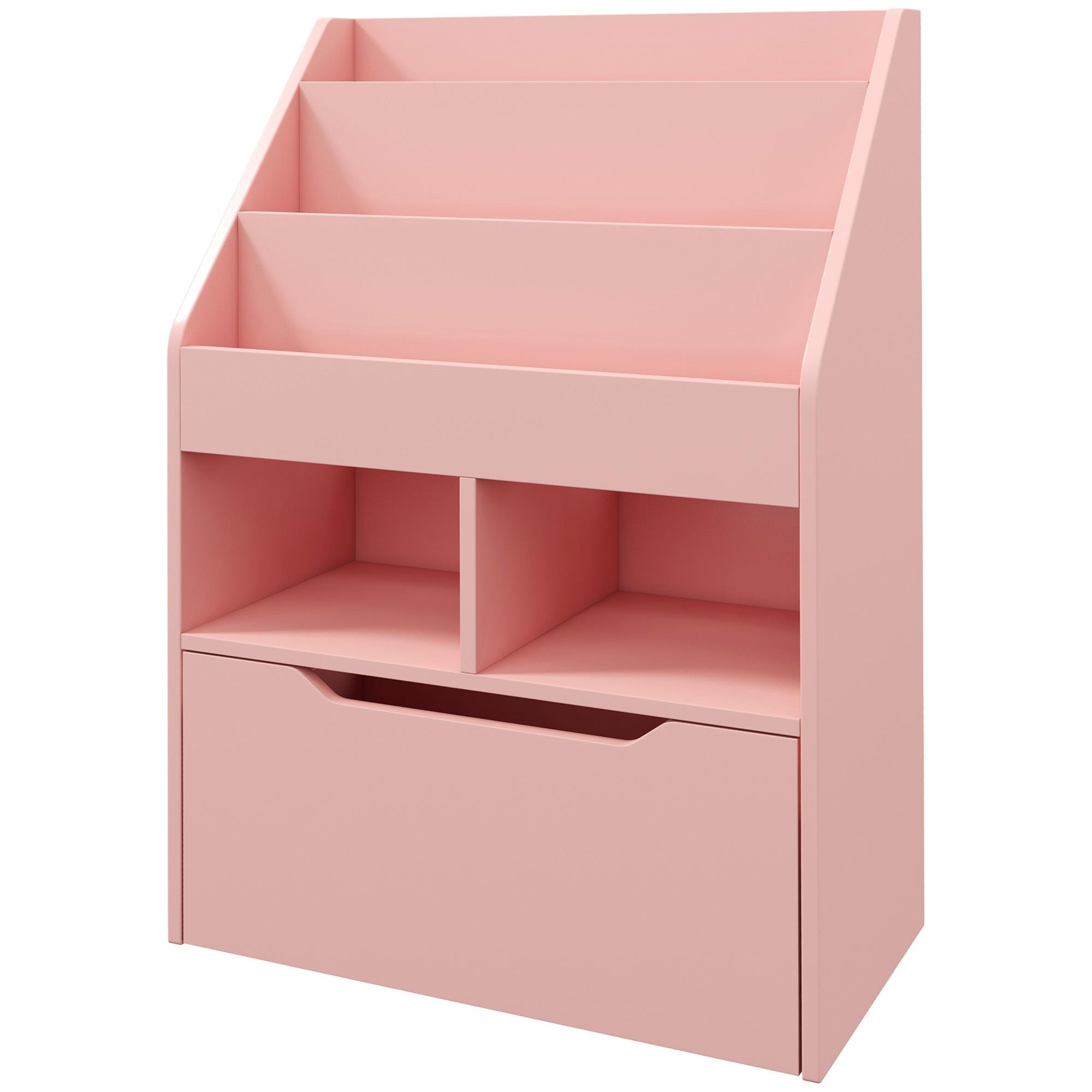 Pink MDF Kids Bookcase with Storage Drawer, 35.5 in