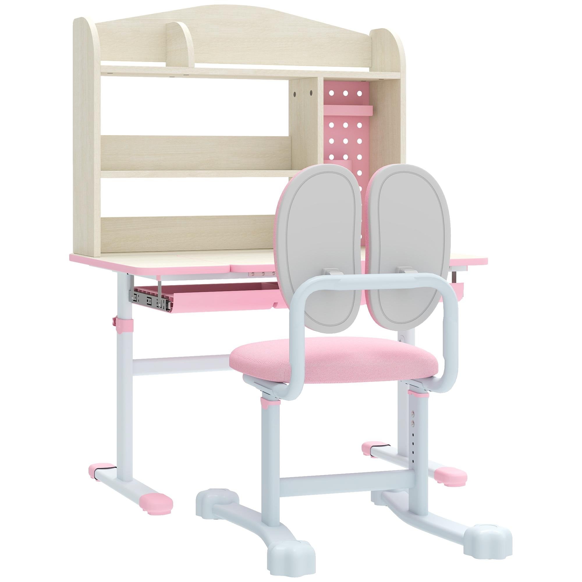 Pink Adjustable Kids Desk with Tilt Desktop, Chair Set