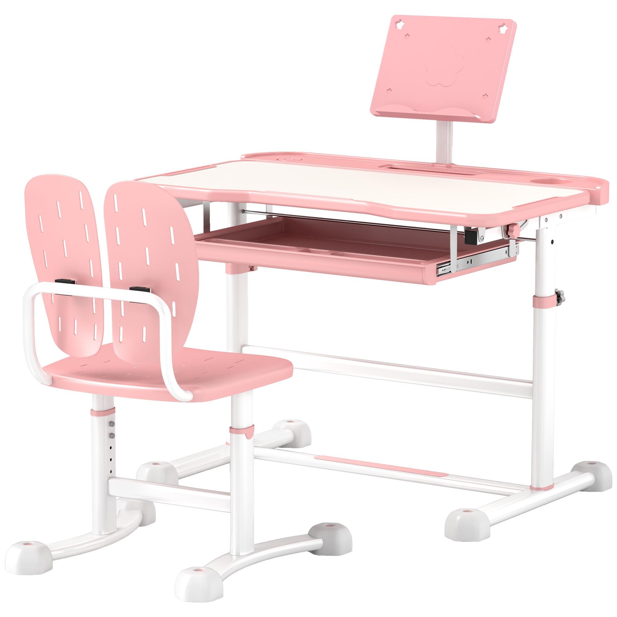 Pink Tilt-Top Kids Desk with Adjustable Chair Set
