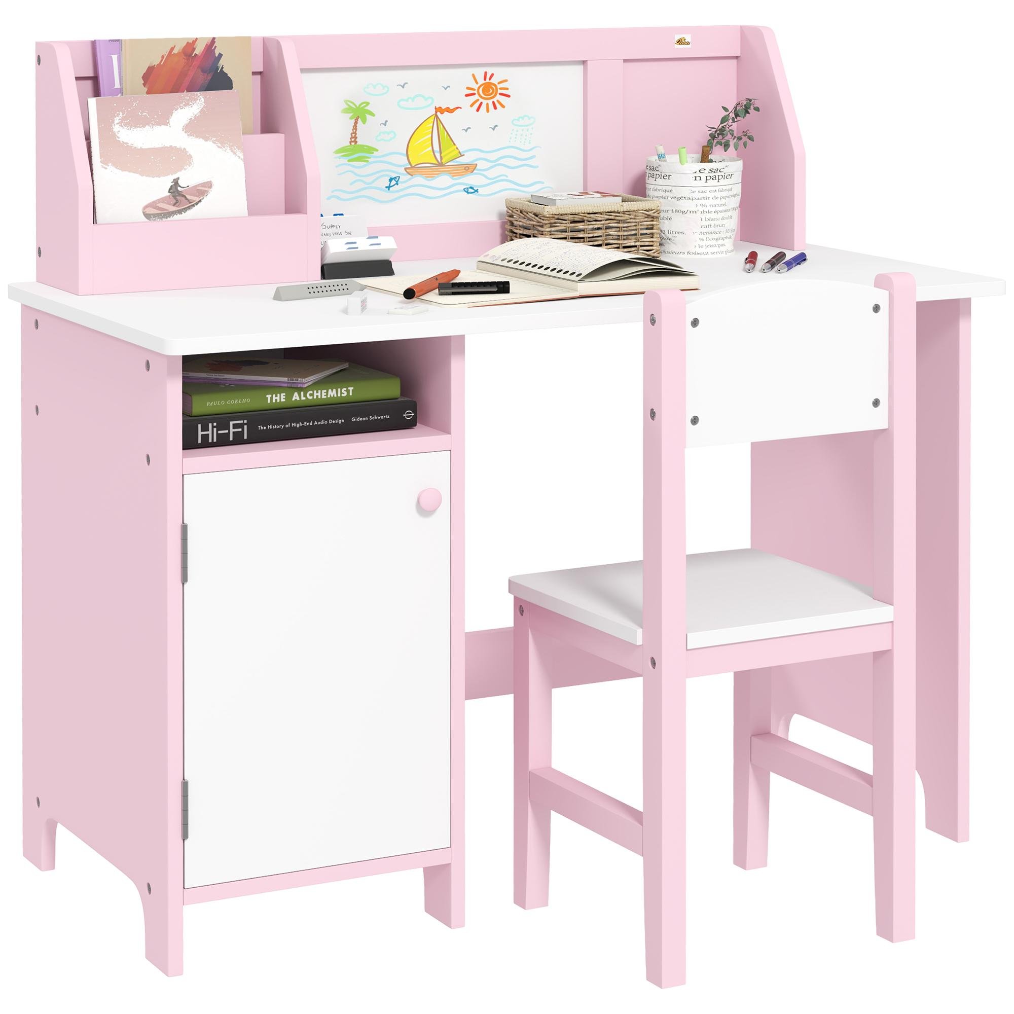 Pink Kids Desk Whiteboard Set with Storage