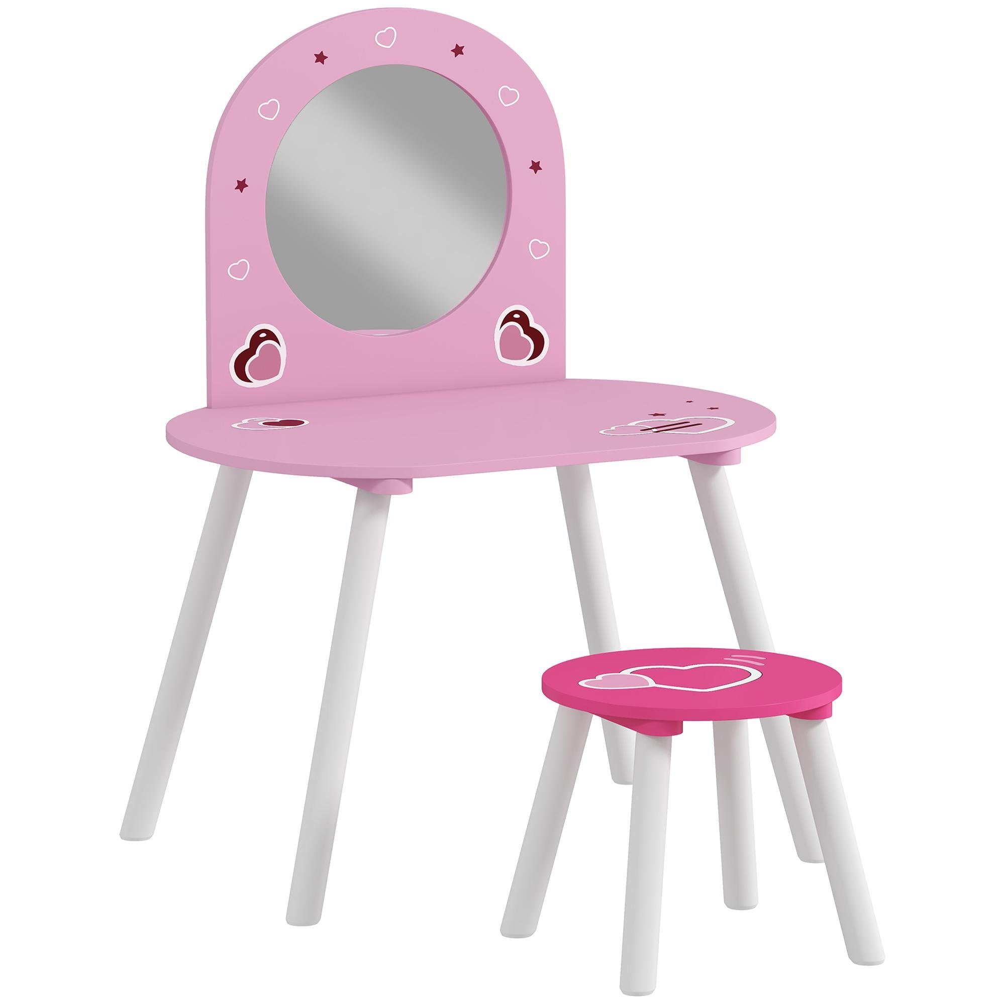 Pink Heart Kids Dressing Table with Stool, Ages 3-6