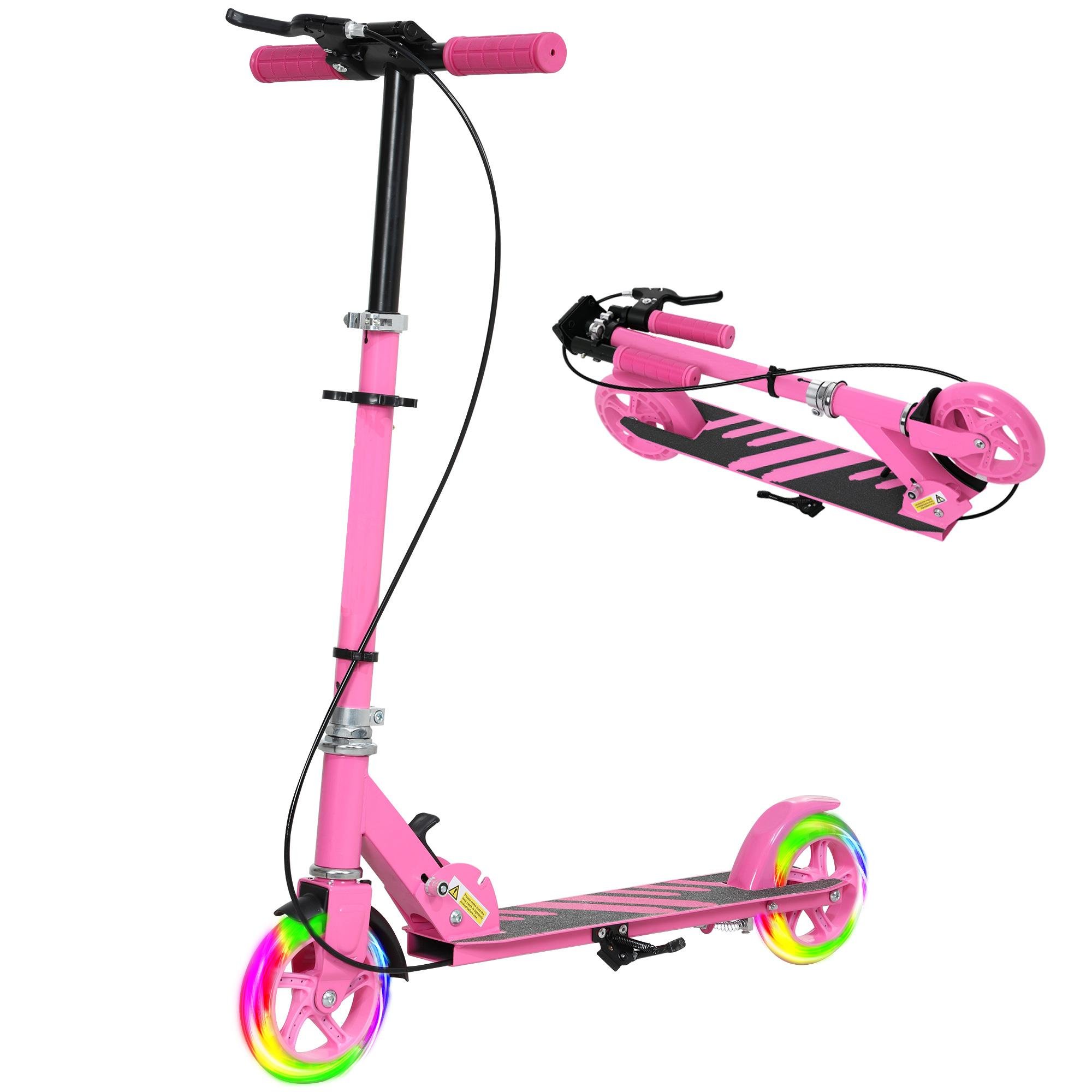Pink Adjustable Kids Scooter with Light-Up Wheels