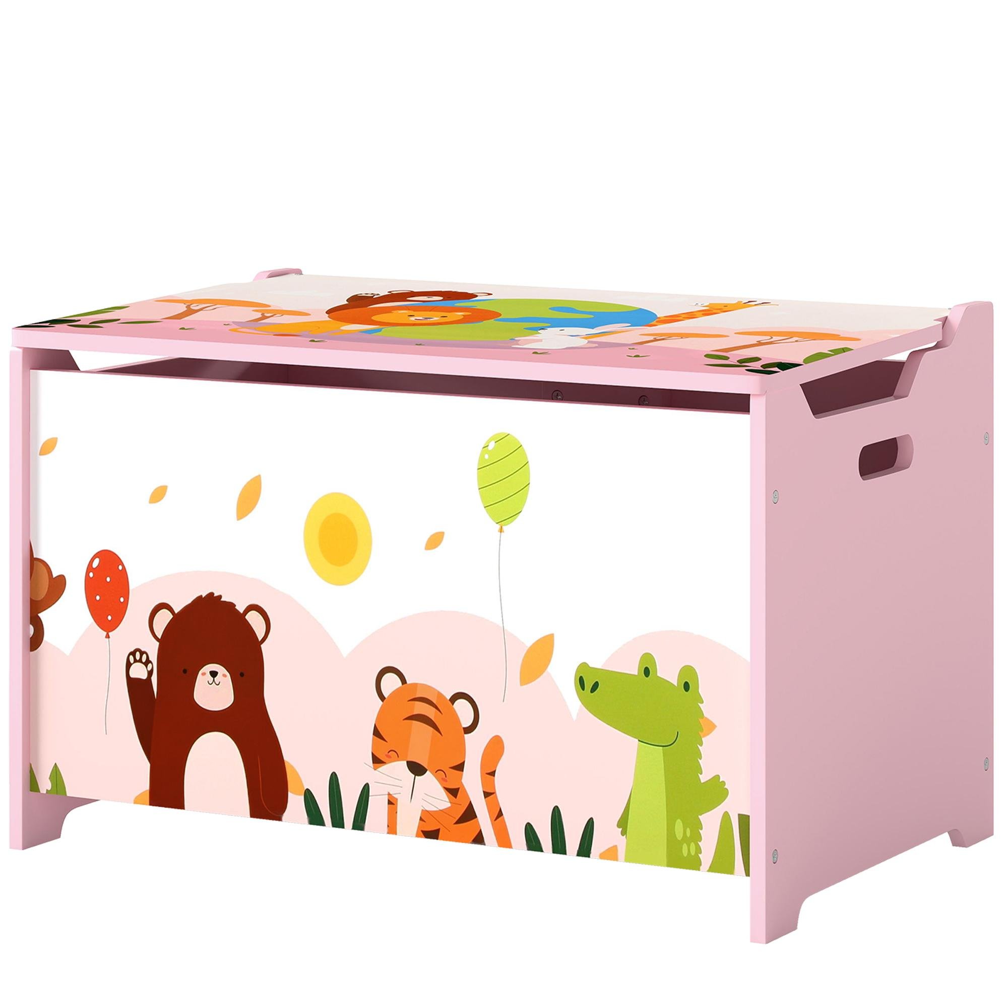 Pink Animal Toy Chest with Slow-Close Safety Hinges