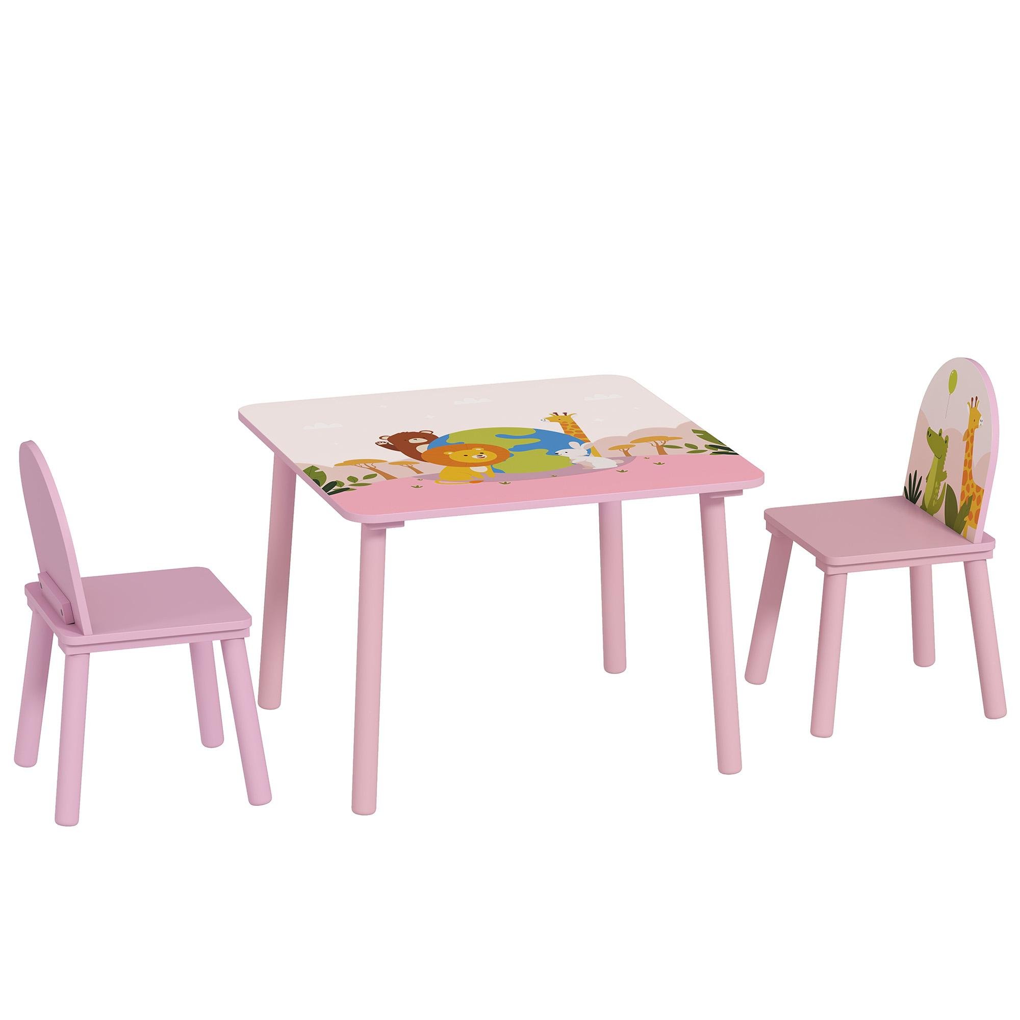 Pink Animal Kids Table Set with Two Chairs for Ages 3-8