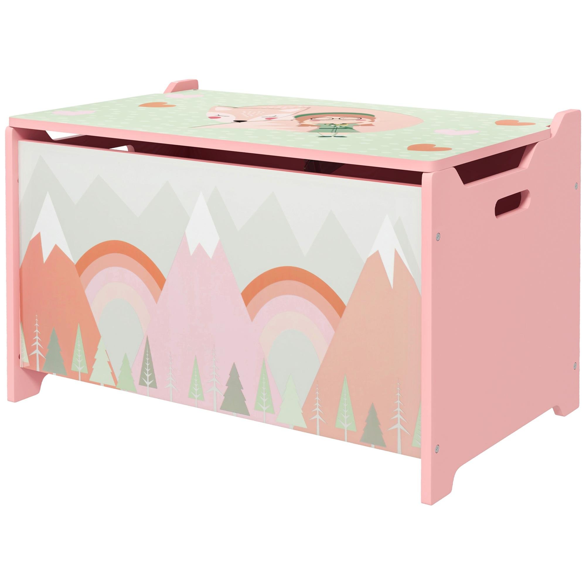 Pink Rainbow Toy Chest with Safety Hinges for Kids