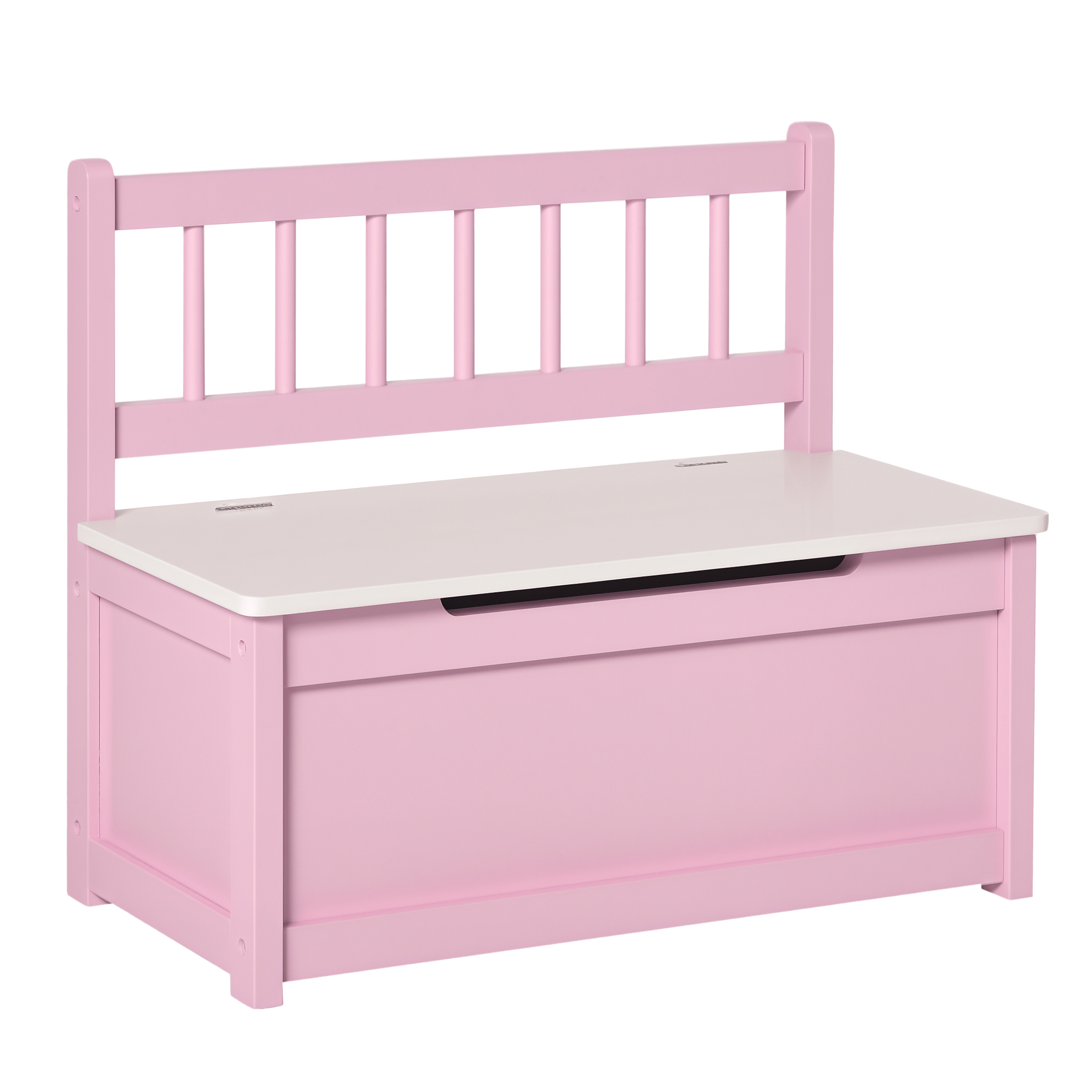 Pink Pine Toy Storage Bench with Slow-Closing Lid, 23.5 in