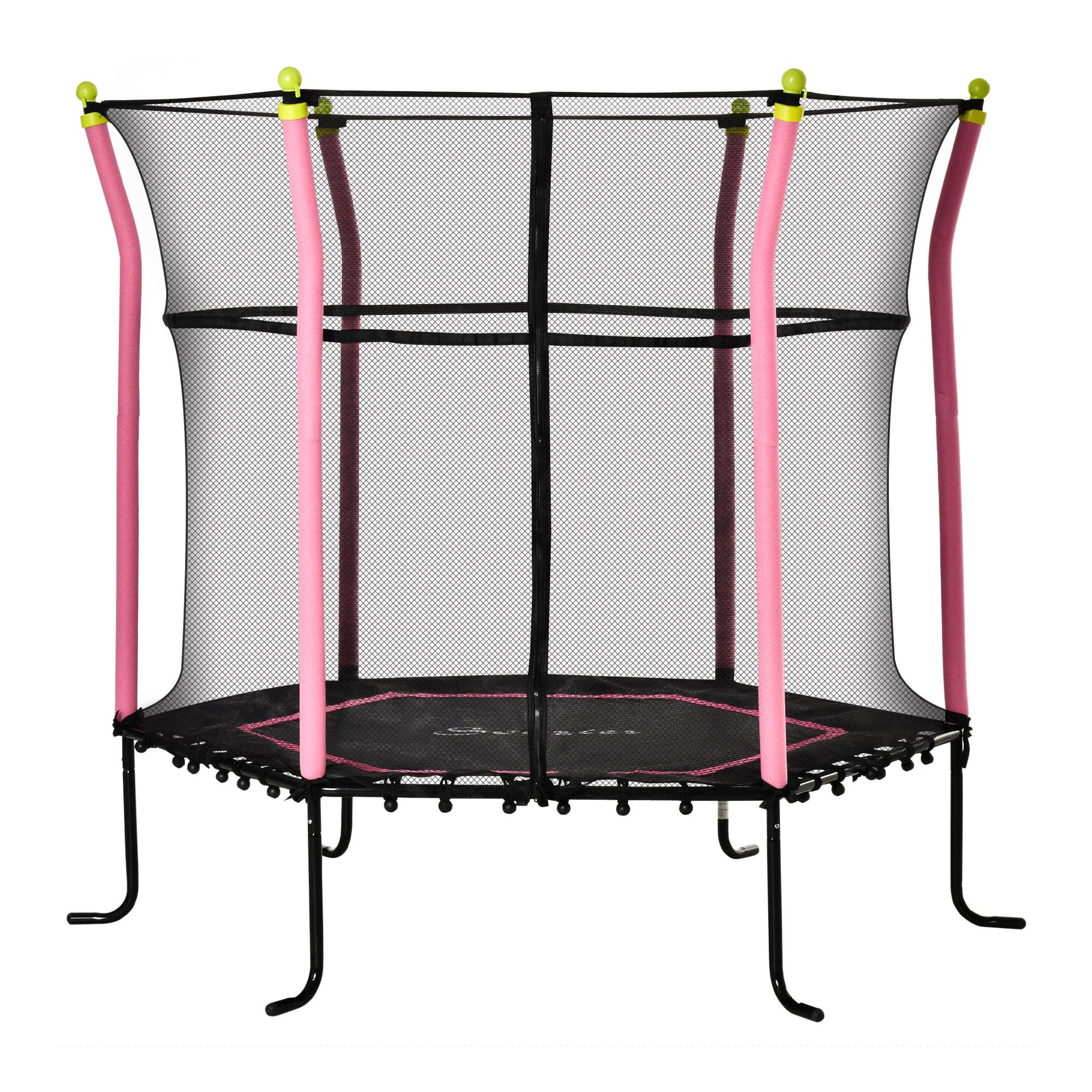 Pink springless kids trampoline with enclosure net