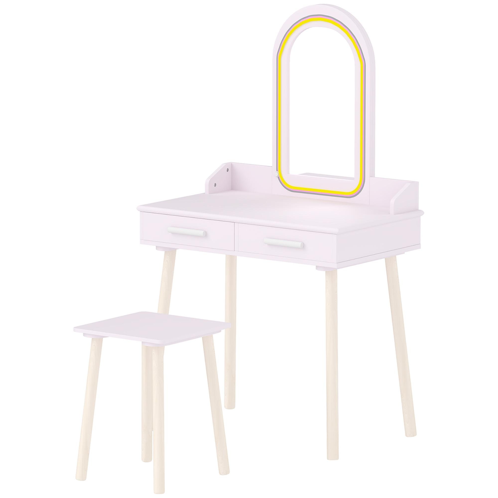 Pink Acrylic Mirror Vanity with LED Lights for Kids