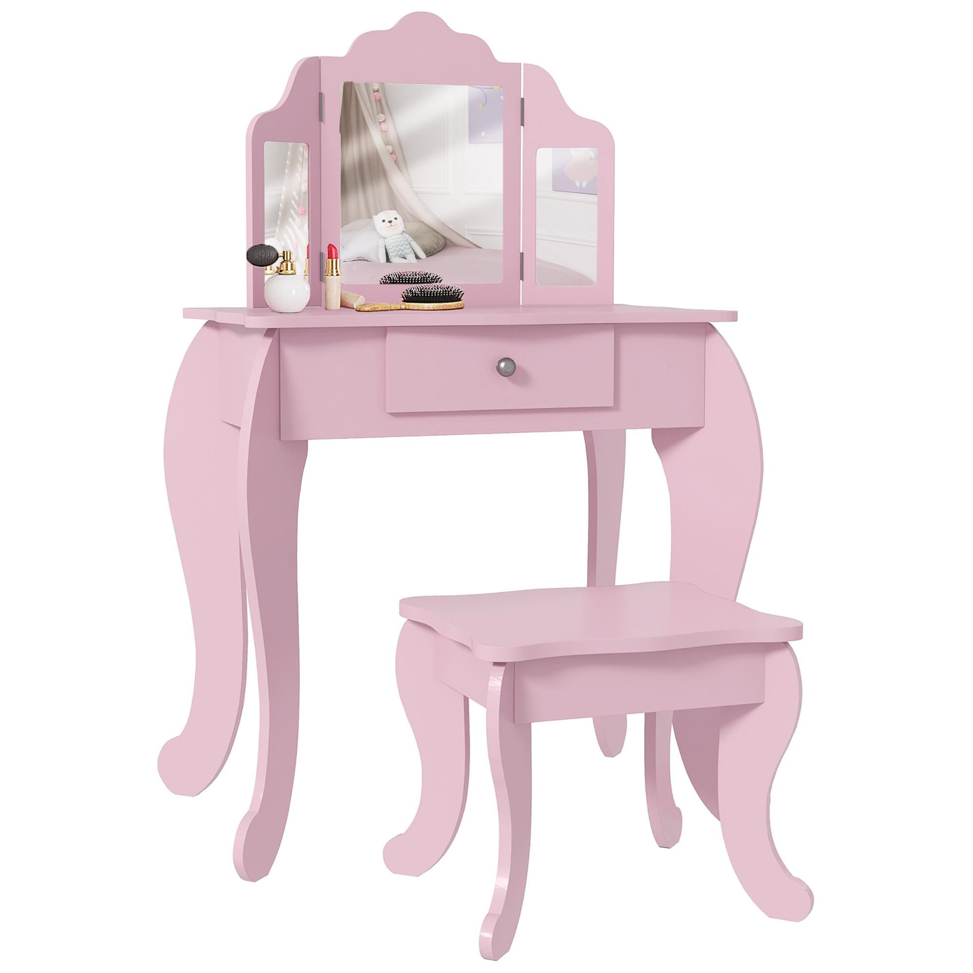 Pink Tri-Fold Kids Vanity with Rotating Mirrors, 3-6 Years