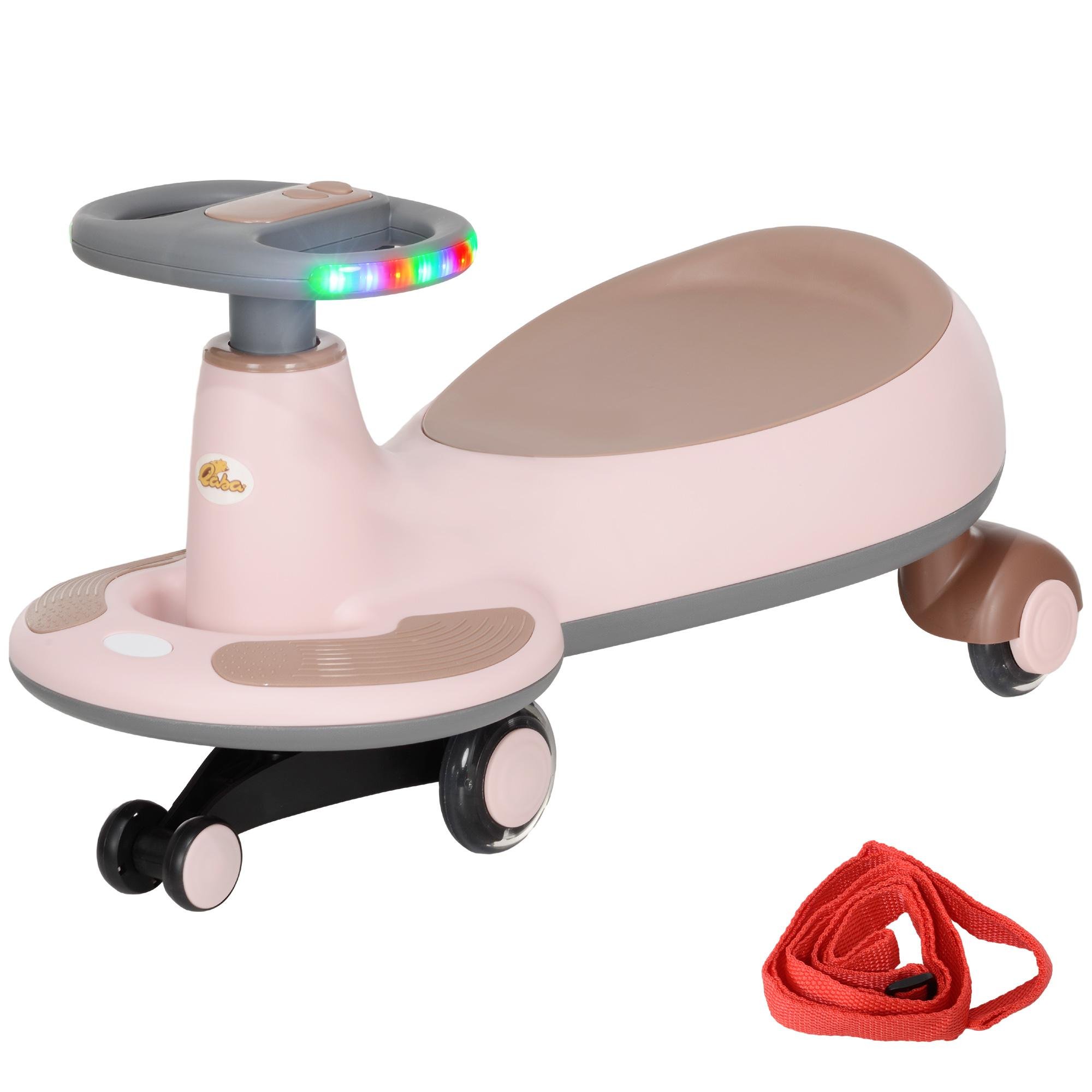 Pink Kids Wiggle Car with Music, Lights and Traction Rope