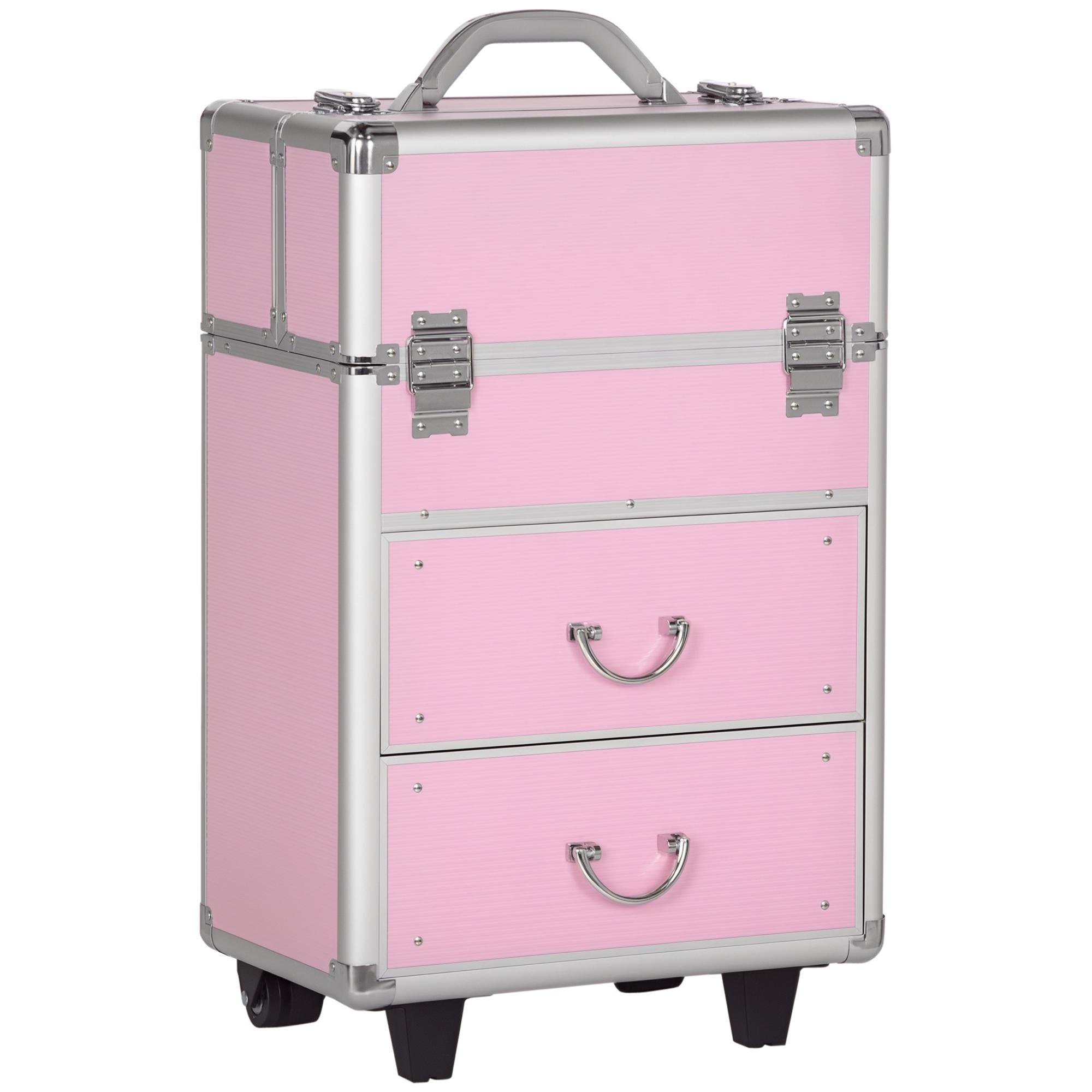 Pink Aluminium Makeup Trolley with Lockable Storage, 36 cm