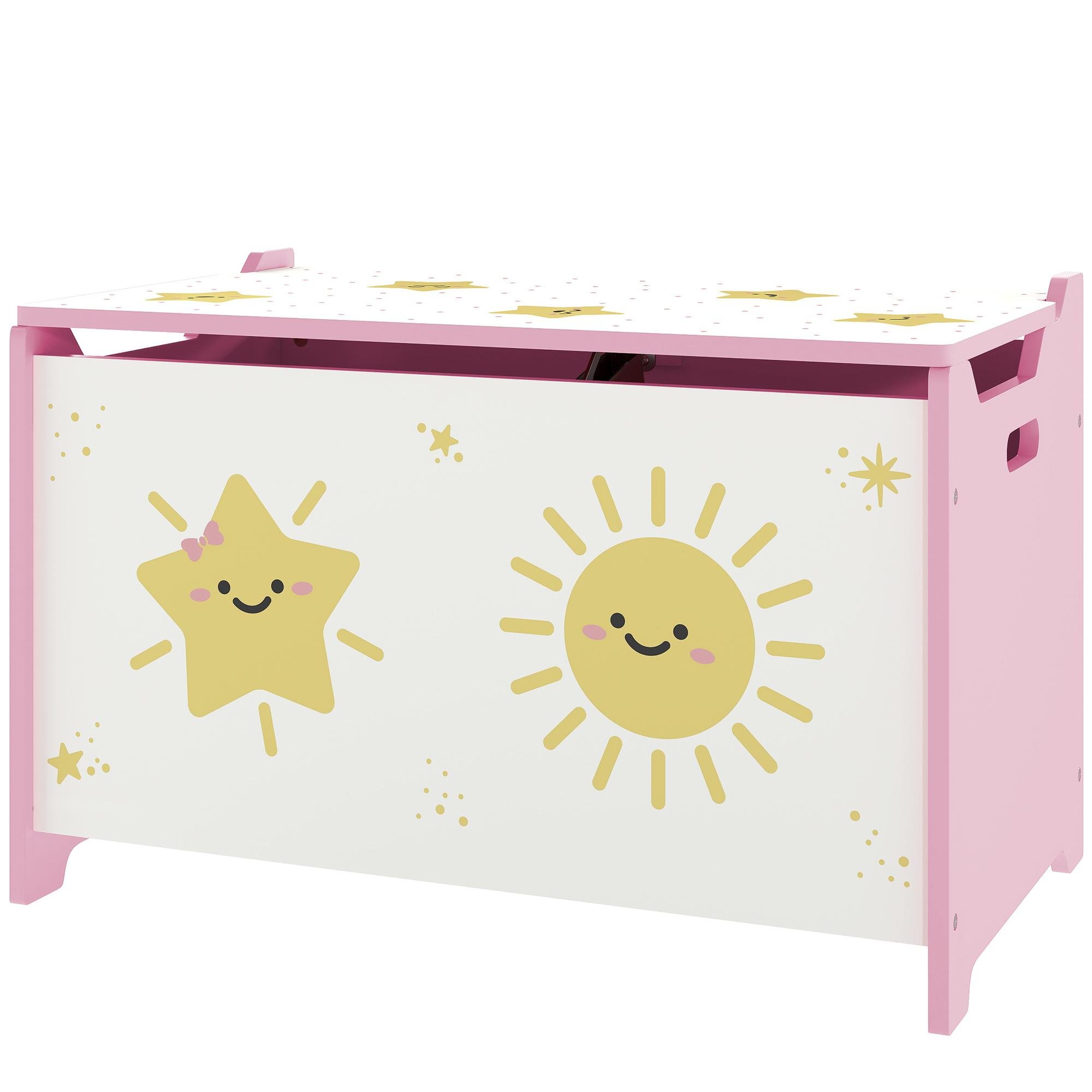 pink kids storage chest with safety hinges, 20 kg capacity