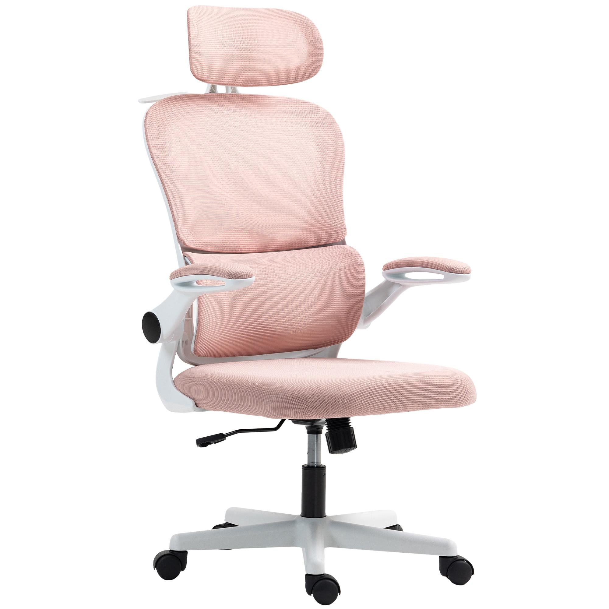 Pink Mesh Ergonomic Chair with Adjustable Headrest