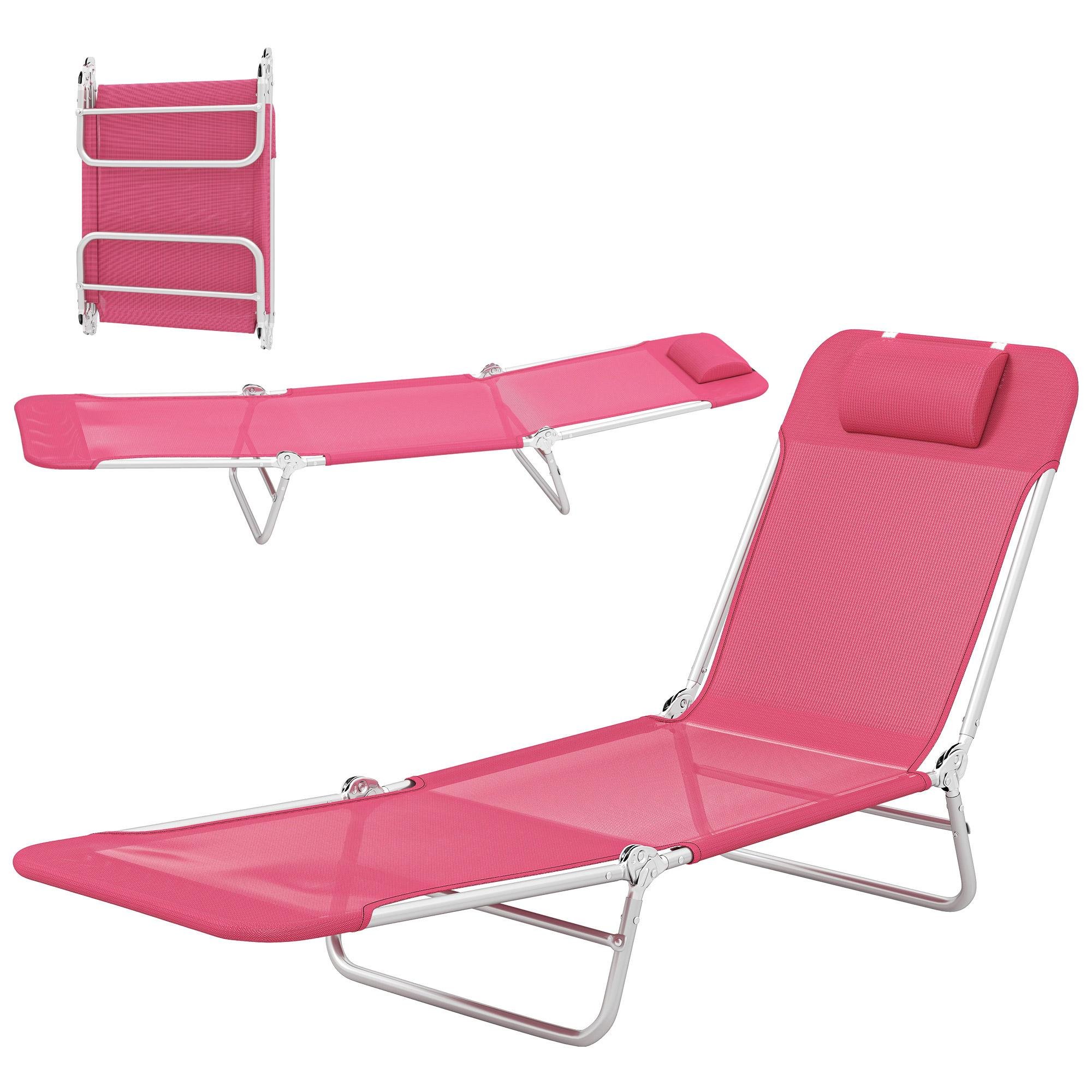 Pink Mesh Sun Lounger with Adjustable Backrest
