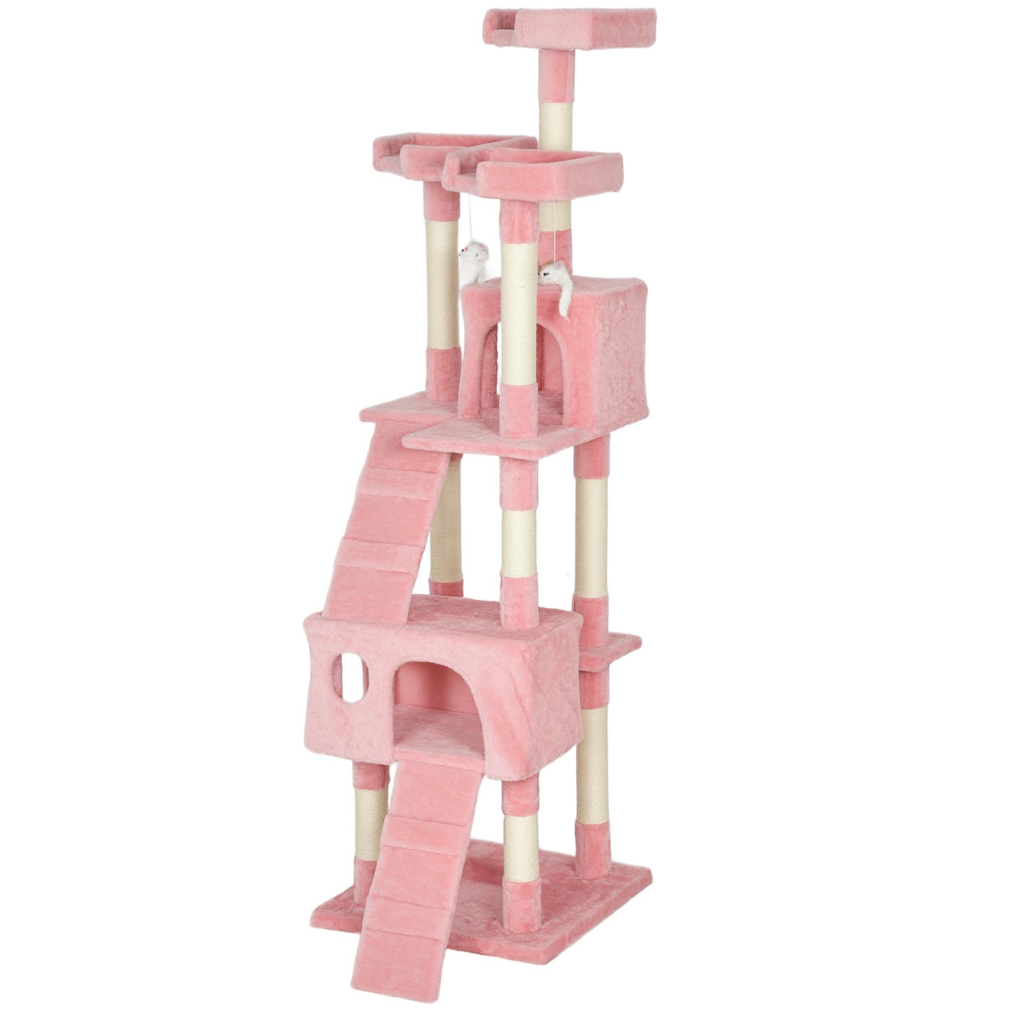 68 Inch Pink Cat Tower with Two Condos
