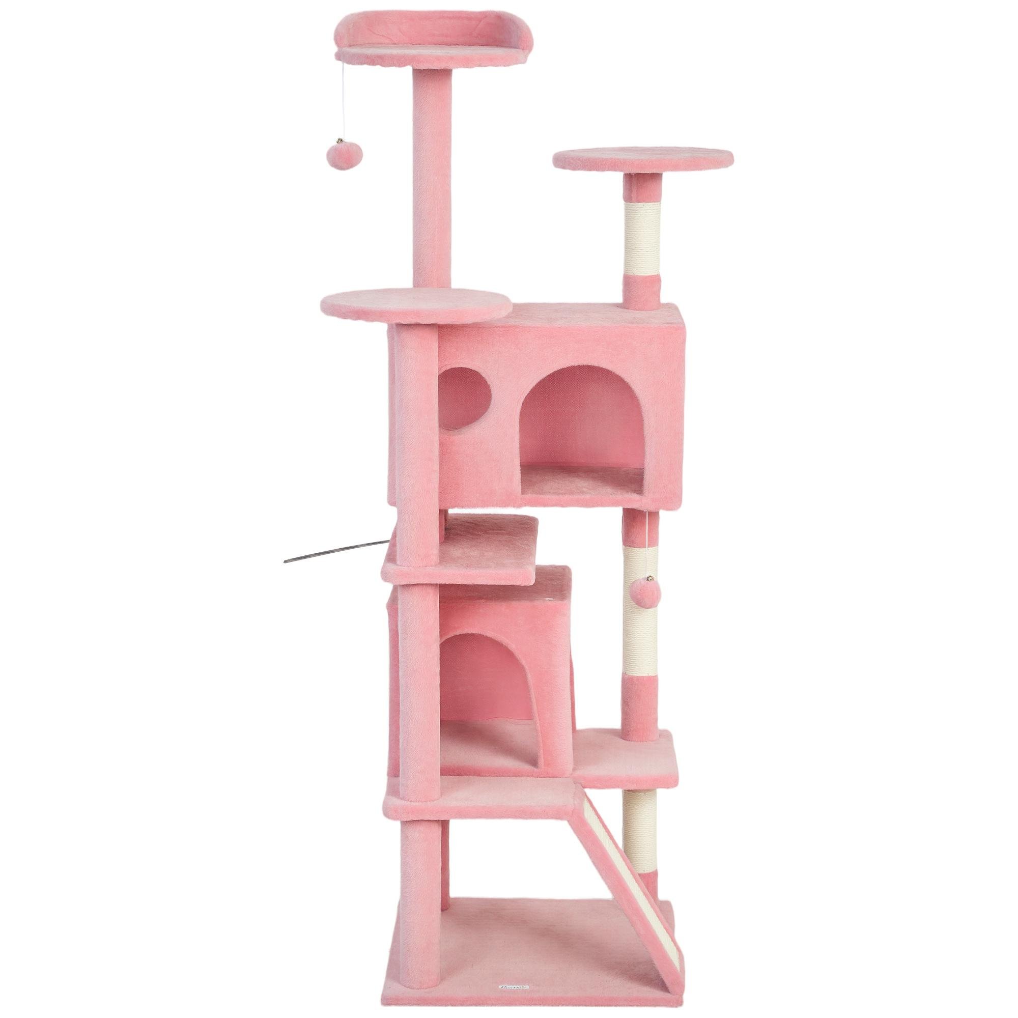 Pink Multi-Level Cat Tower with Scratching Posts