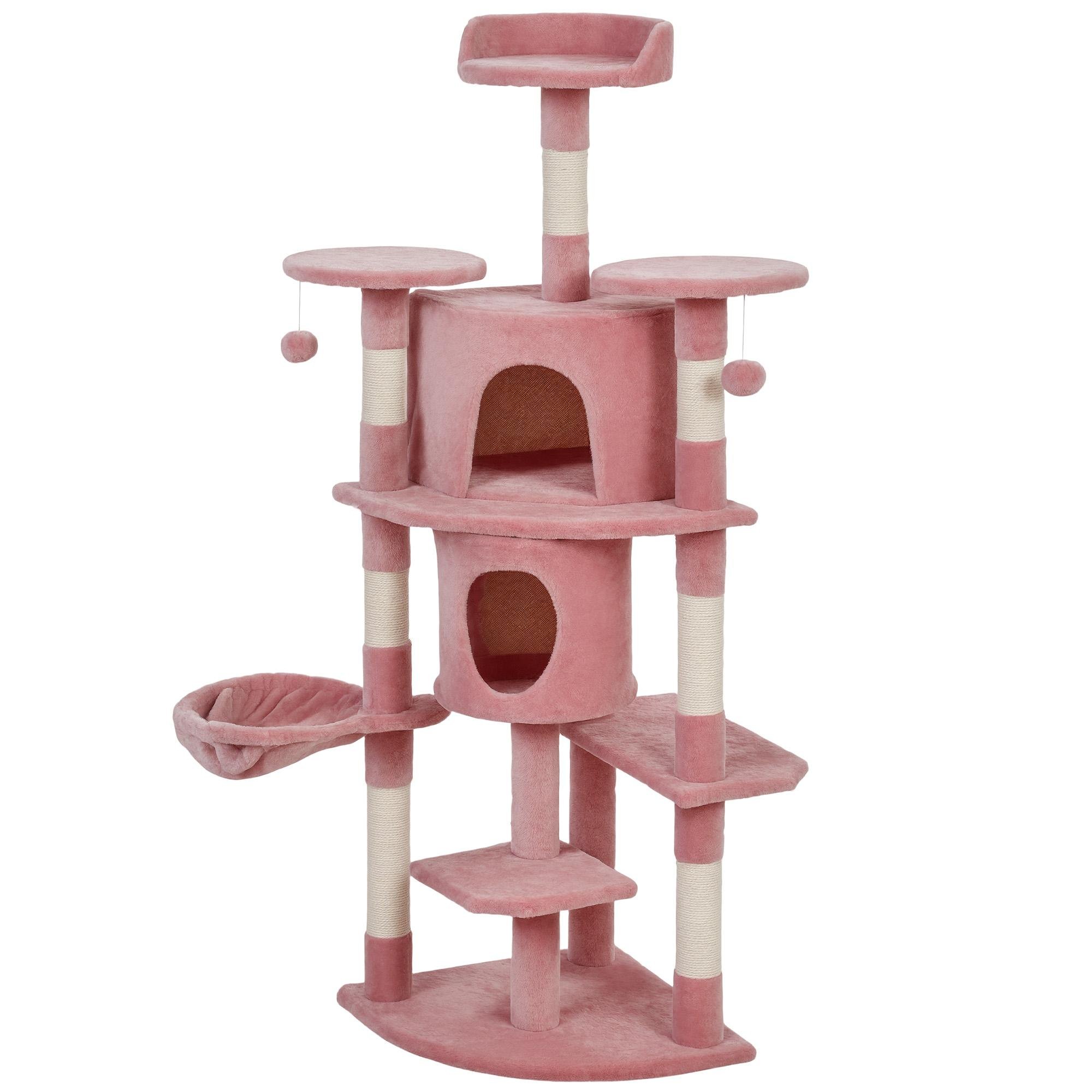 61.8 inch pink cat tree with condos and hammock