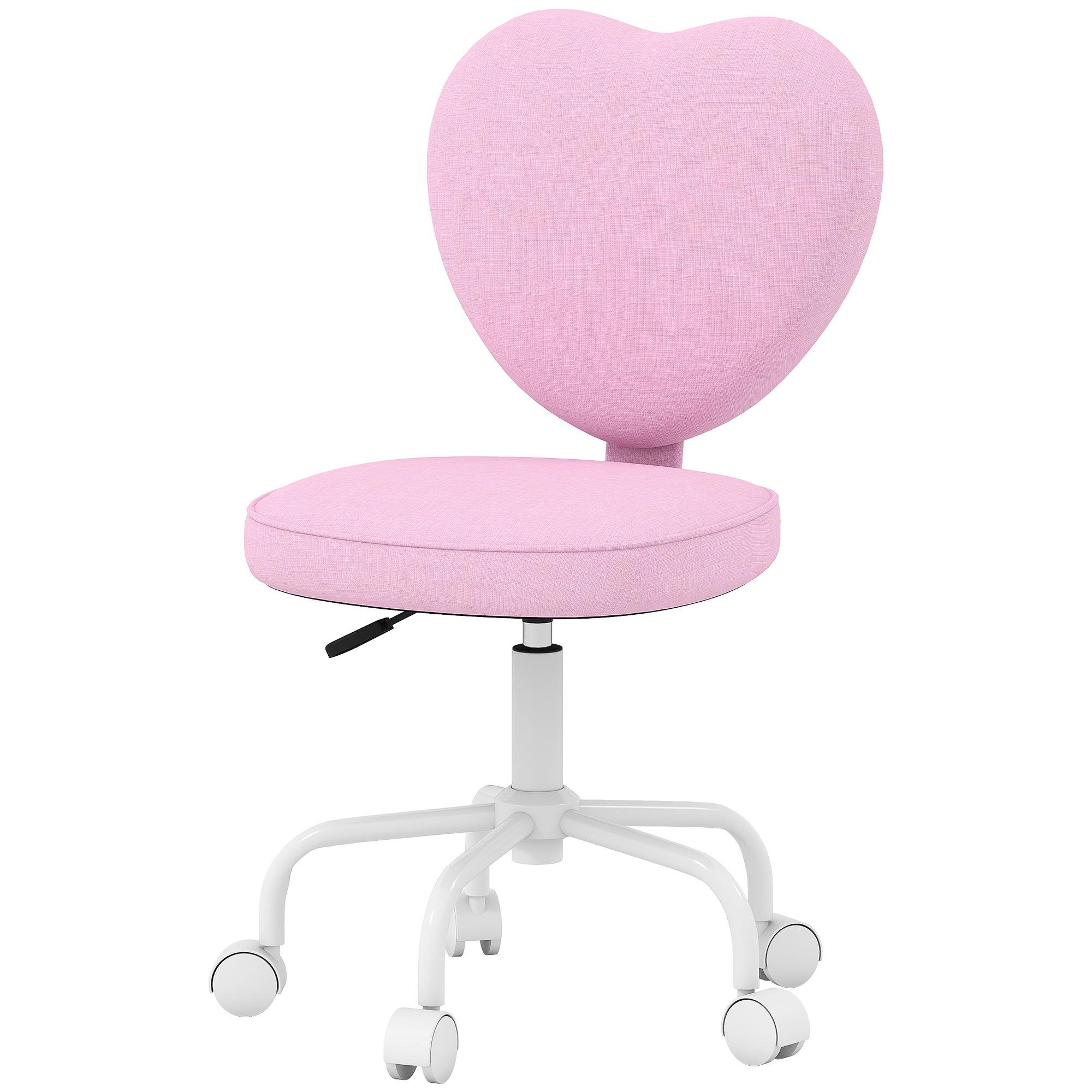 Pink Heart Linen Chair with Adjustable Height for Desks