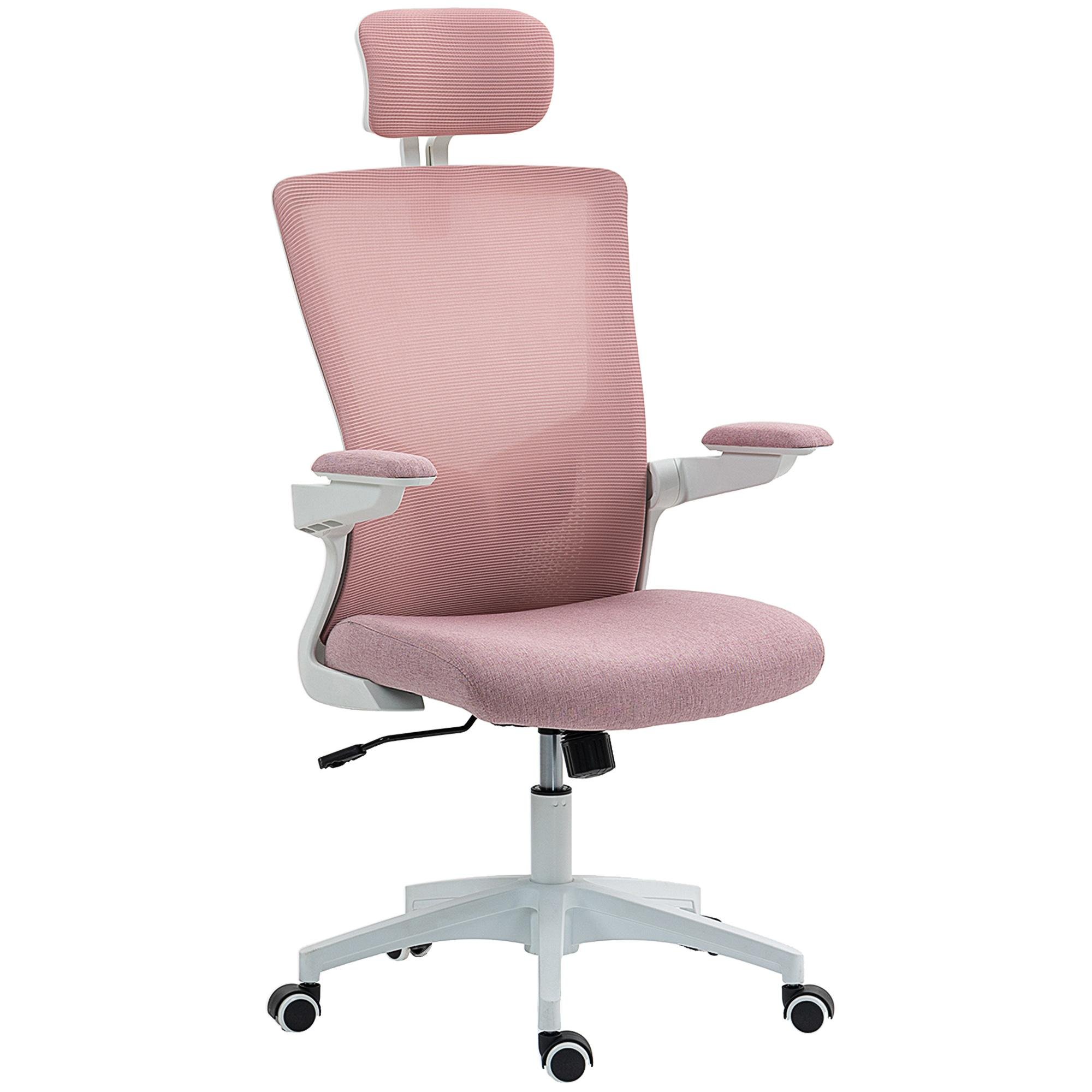 Pink Adjustable Lumbar Chair with Headrest and Mesh Back