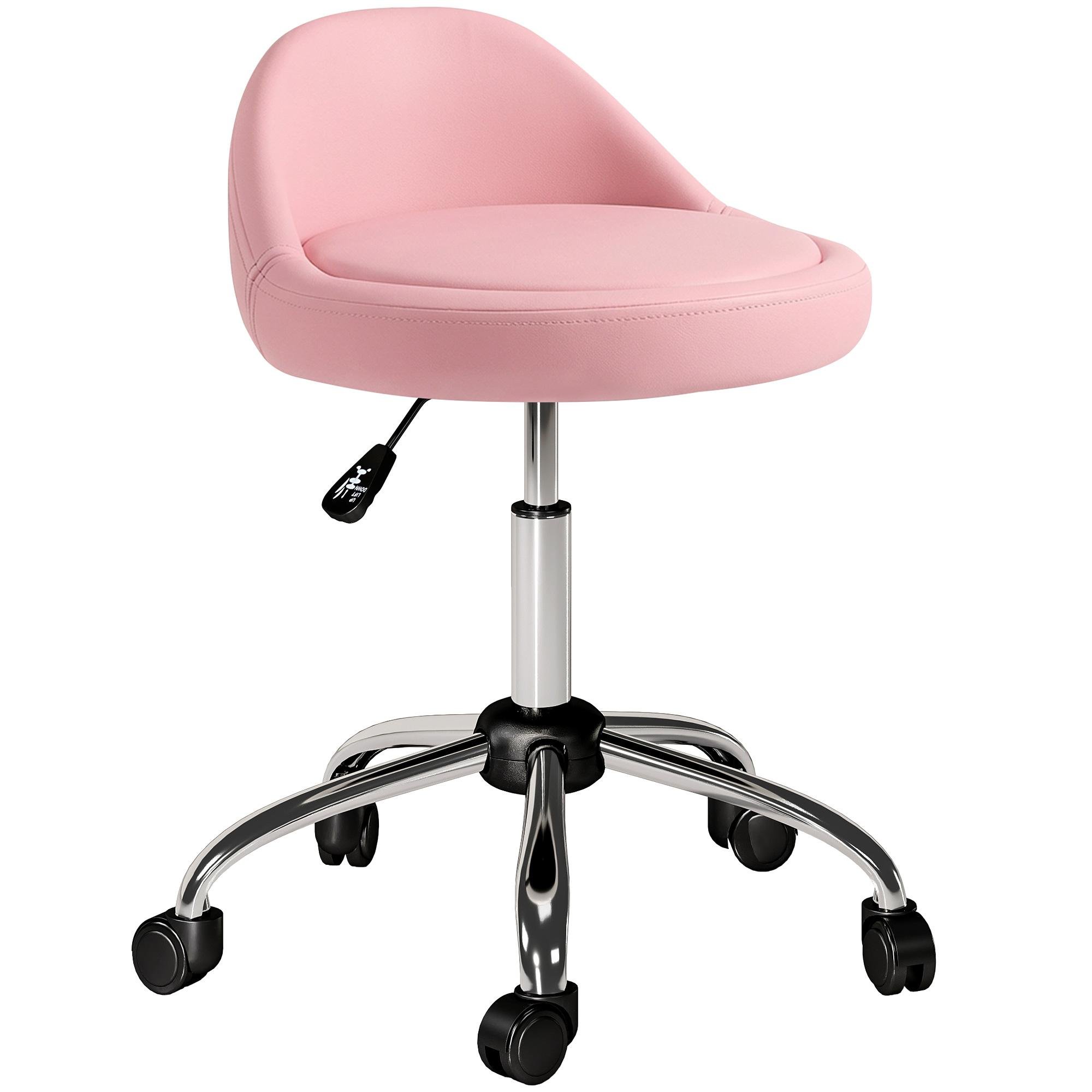 Pink Padded Salon Stool with Adjustable Height and Wheels