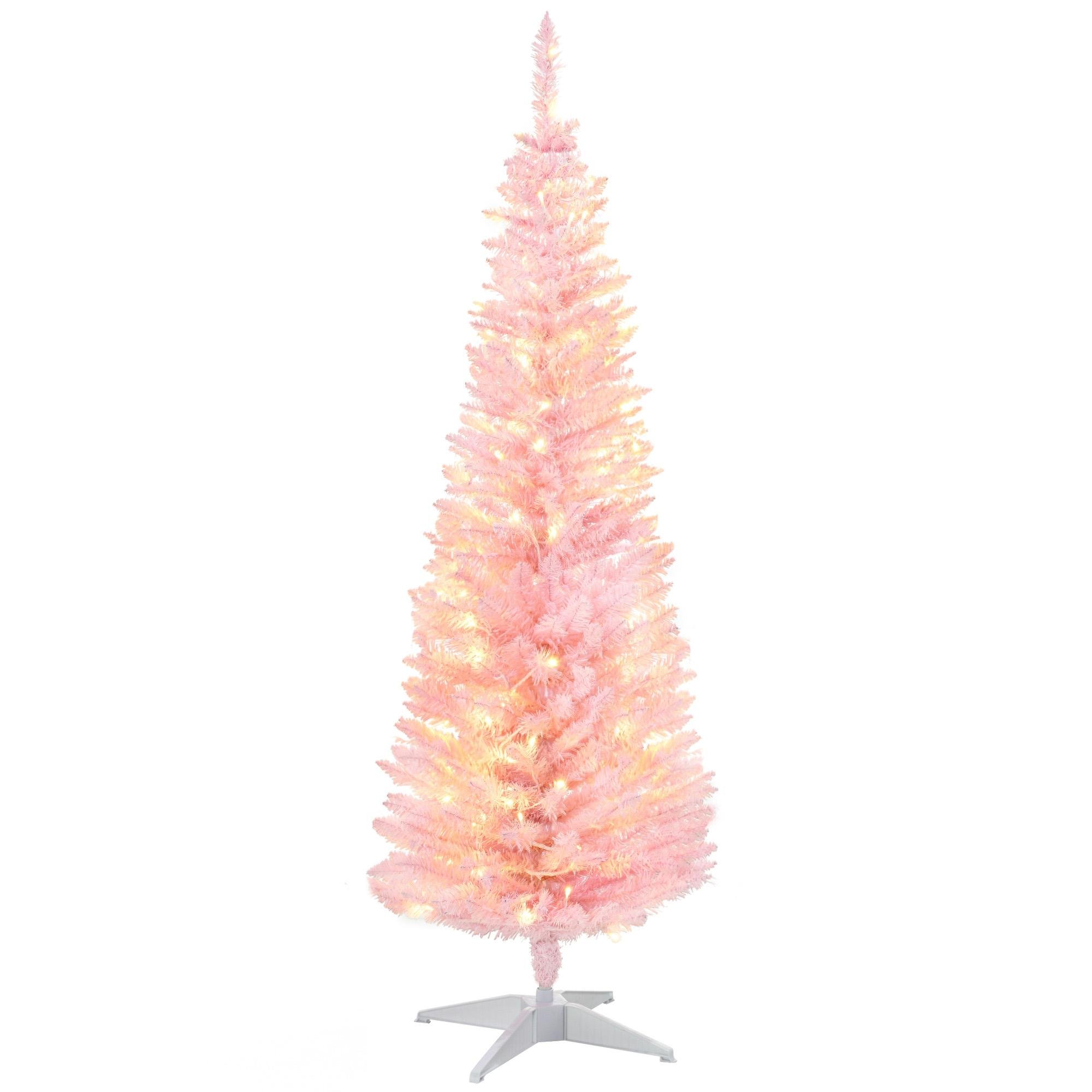 5ft Pink Pre-Lit Pencil Tree with 110 Warm White LEDs