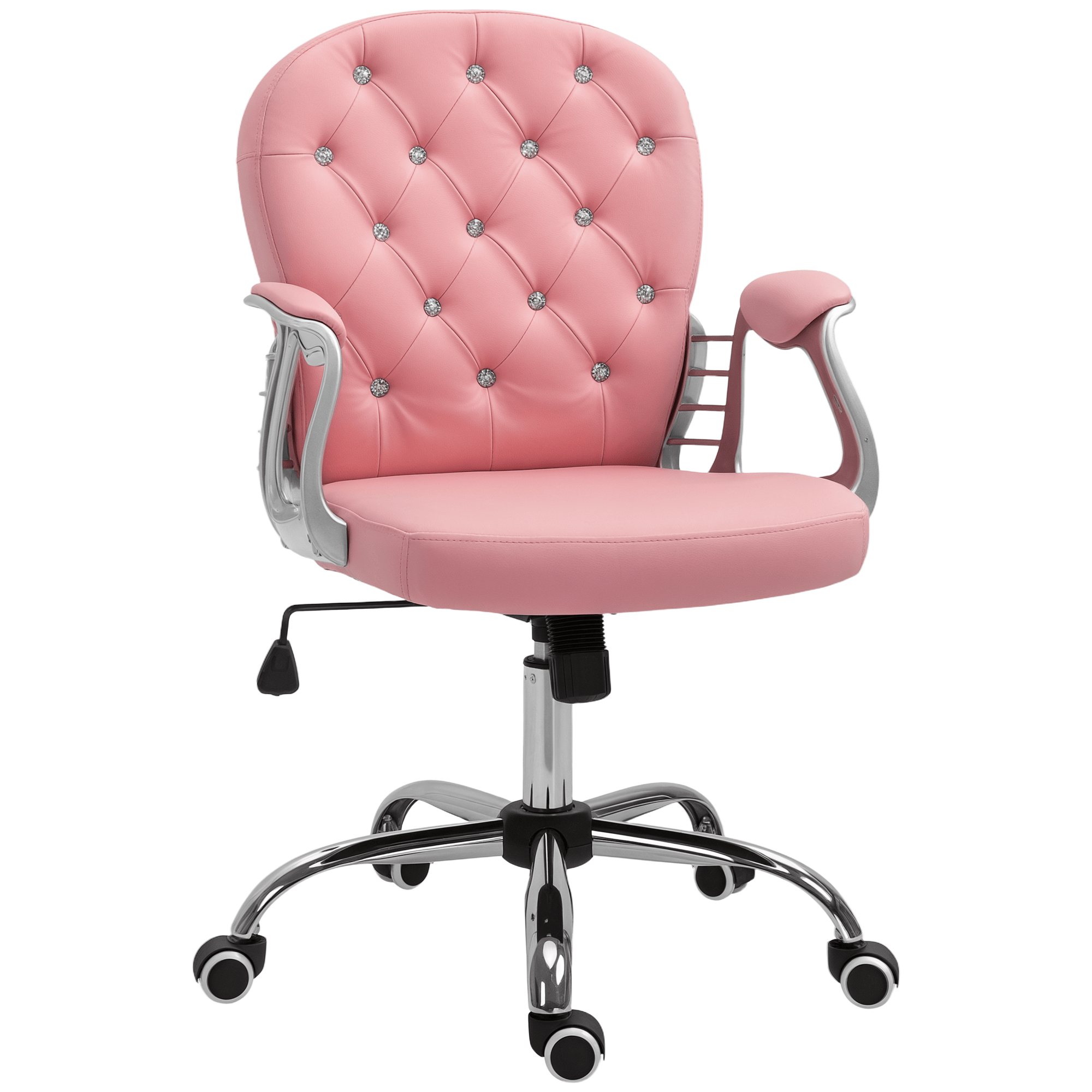 Pink Tufted PU Leather Chair with Adjustable Height