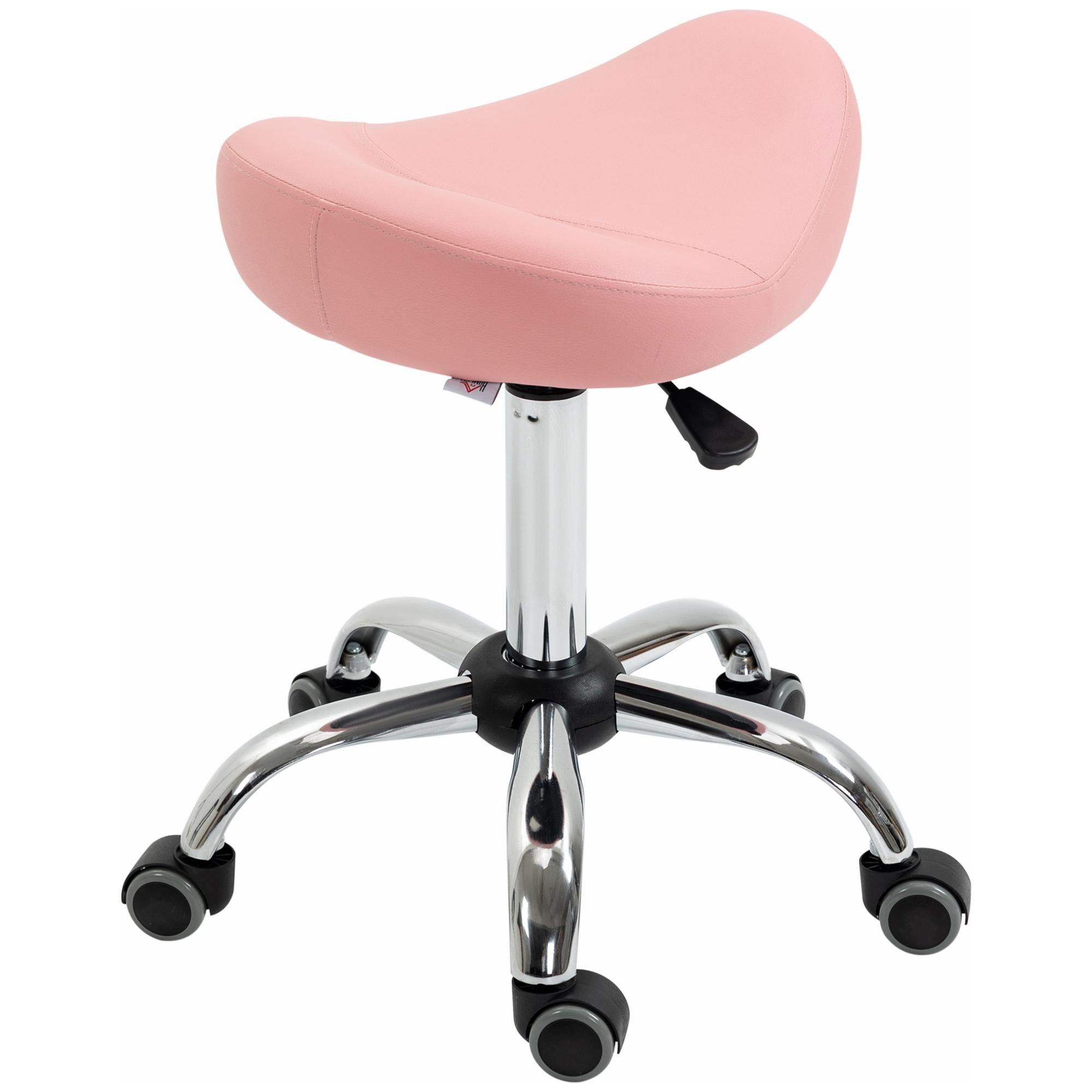 Pink PU Saddle Stool with Adjustable Height for Salon Work