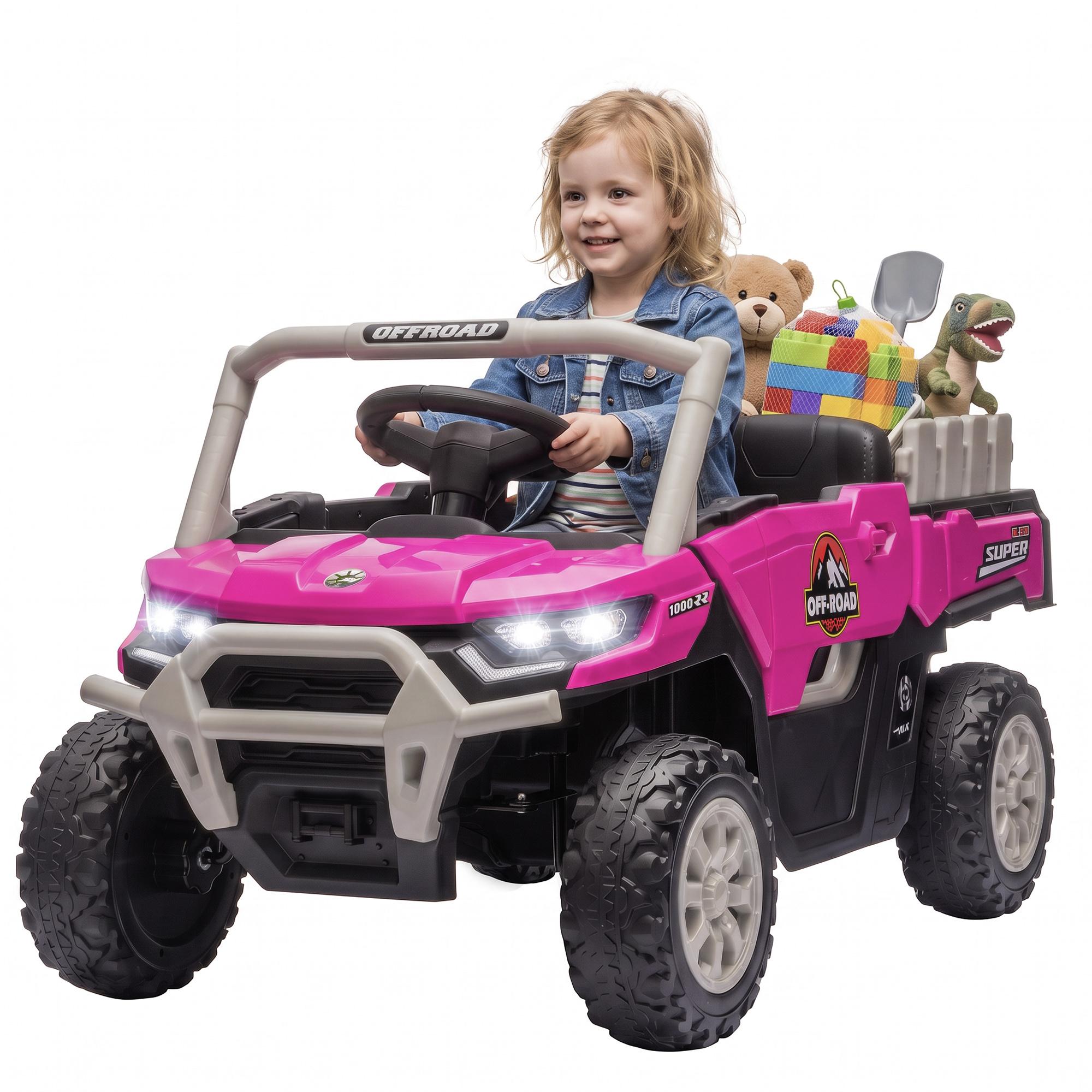 Pink 12V Ride On Tractor with Remote Control, Cargo Bed