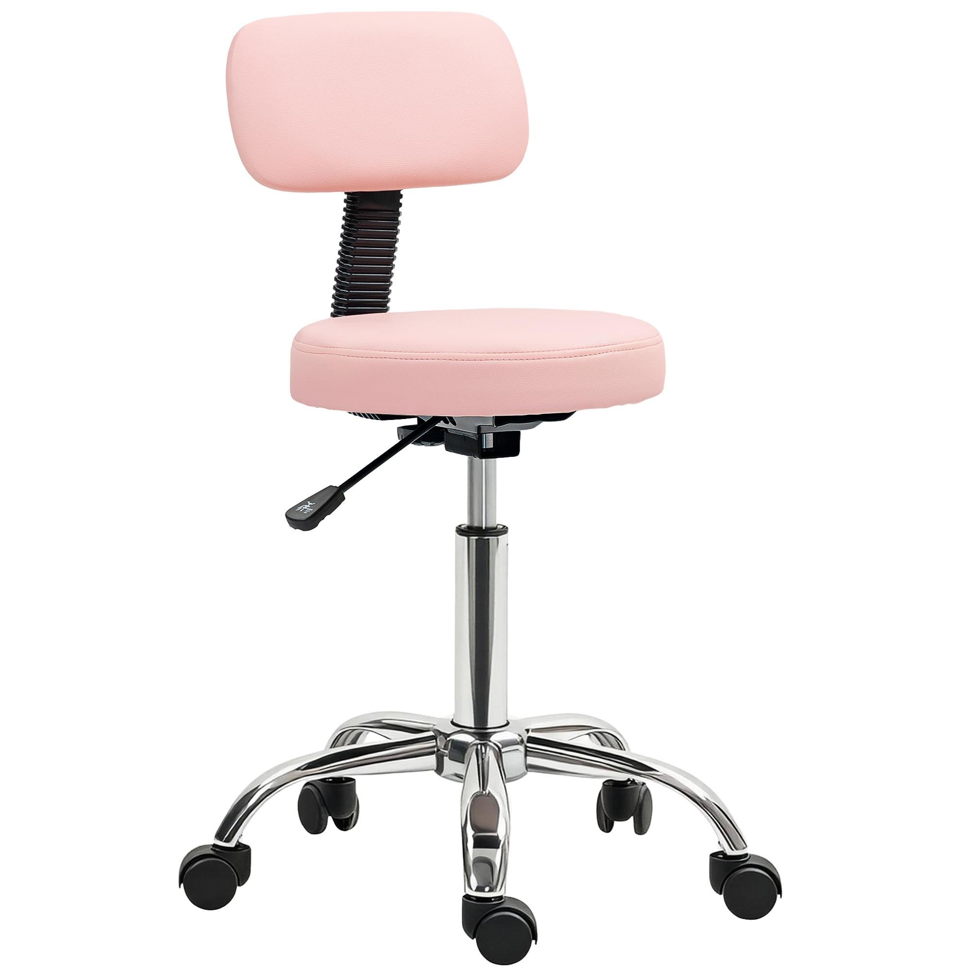 Pink Adjustable Rolling Stool with Removable Backrest