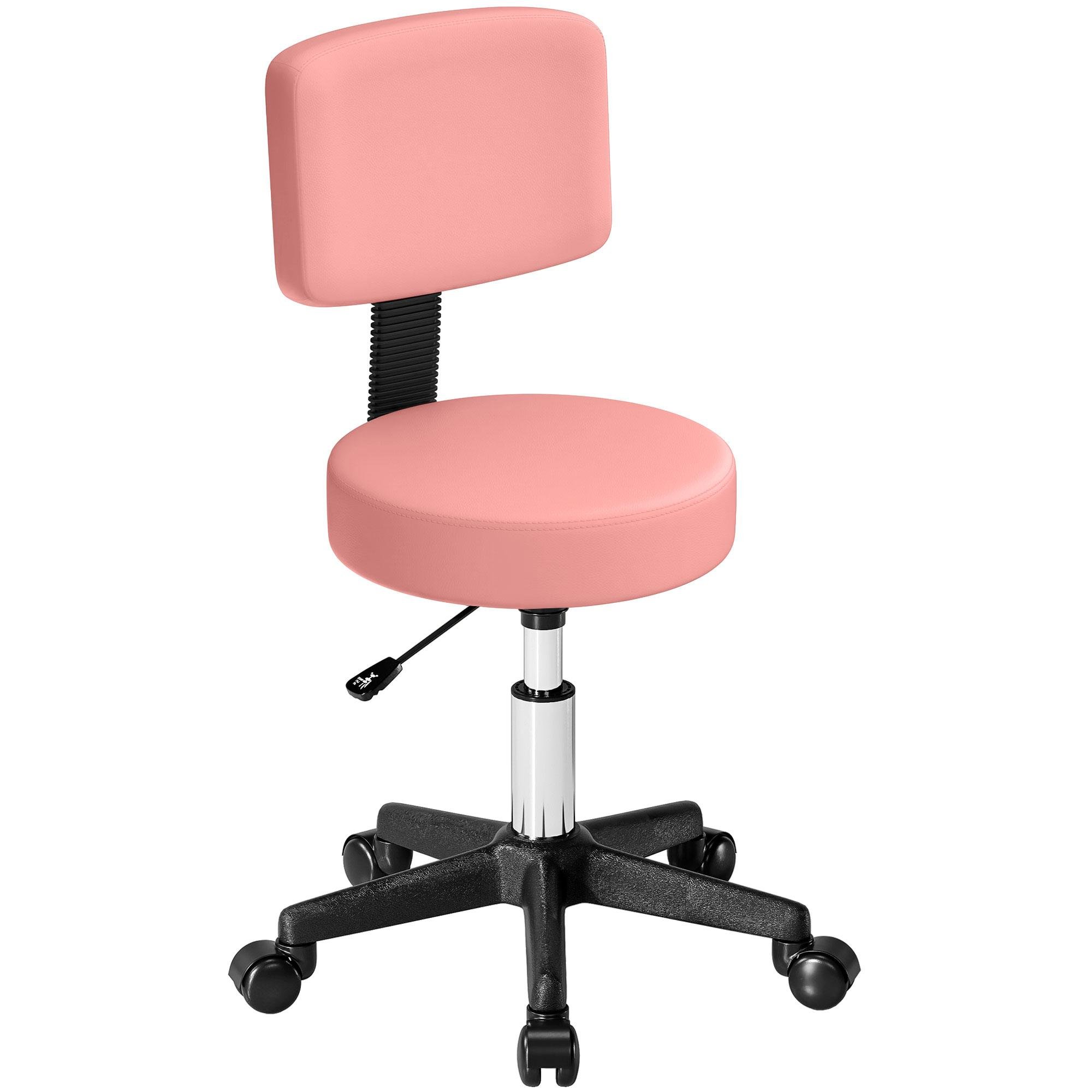 Pink PU Rolling Stool with Back Support
