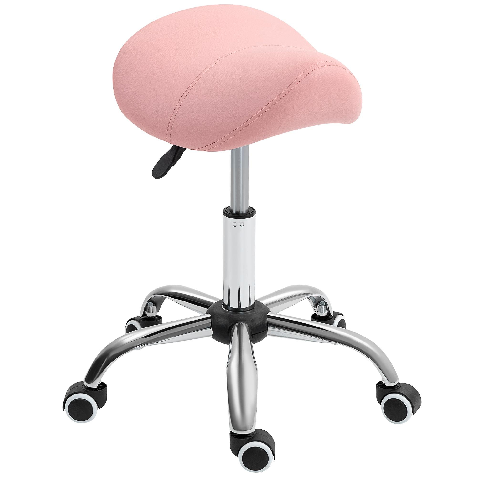 Pink Saddle Salon Stool with Adjustable Height for Treatment Areas