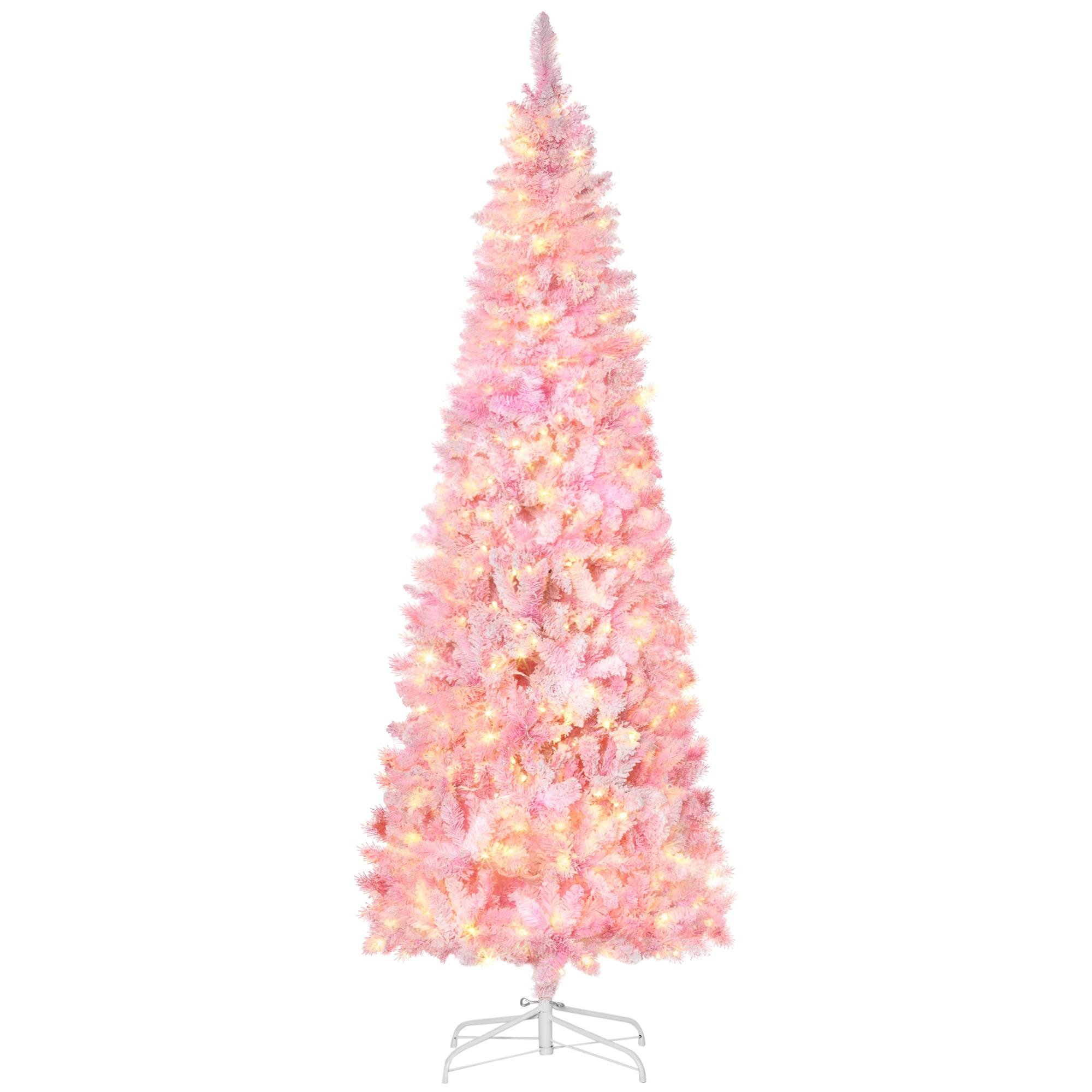 7.5 ft Pink Pencil Tree with Warm White LED Lights