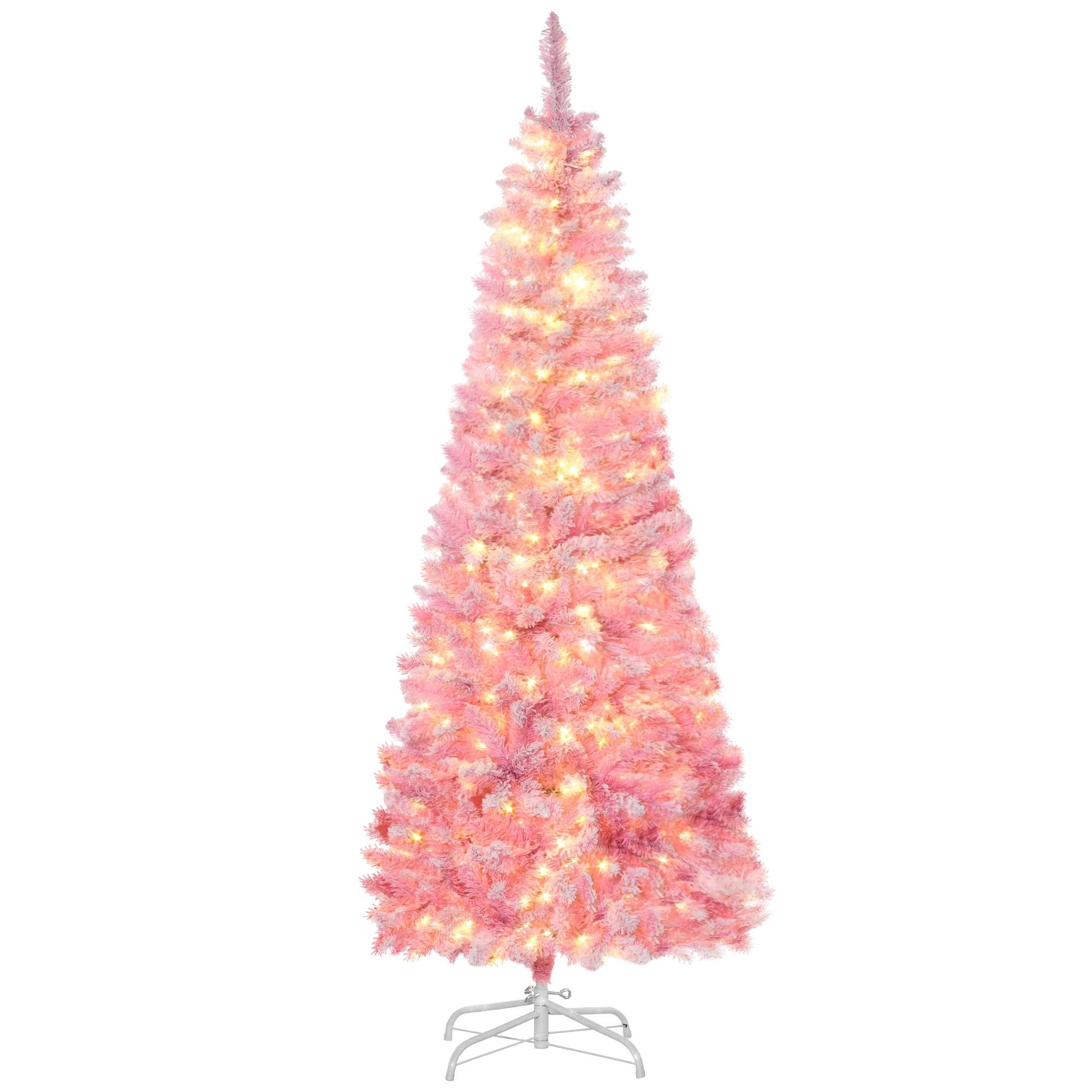 6 ft Pink Prelit Tree with Snow-Flocked Pencil Shape