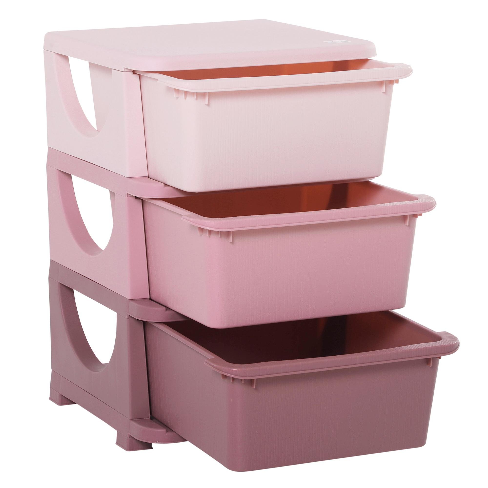 Pink 3 Drawer Toy Organizer with Removable 16 L Bins