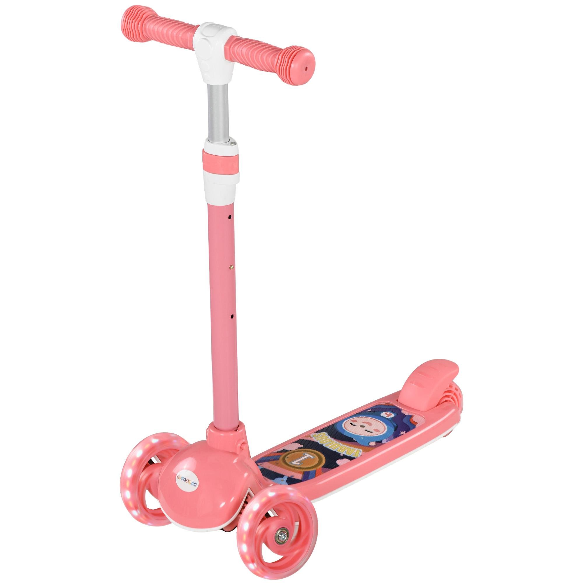 Pink Three-Wheel Scooter with LED Wheels for Kids