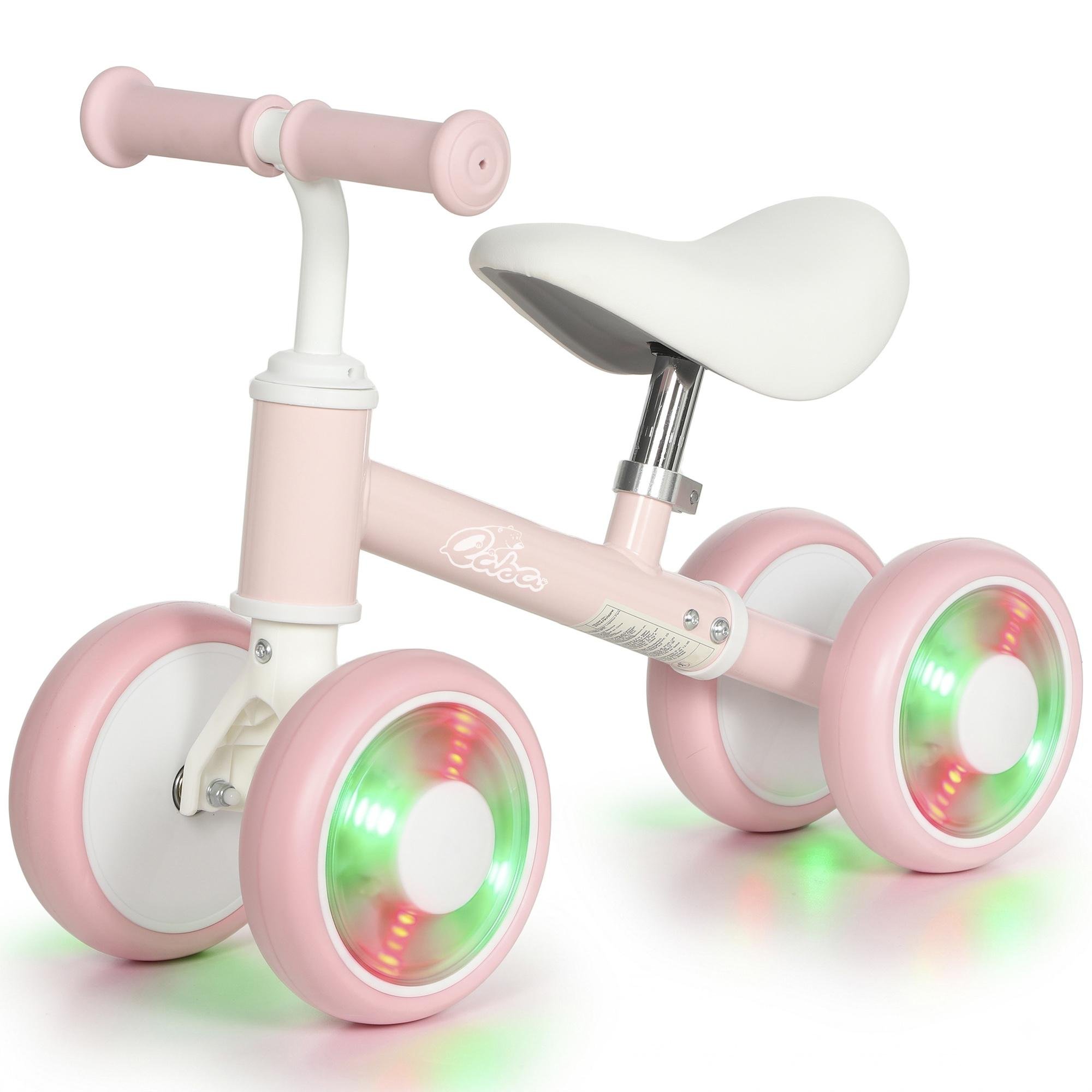 Pink Flashing Wheel Balance Bike with Adjustable Seat for Toddlers