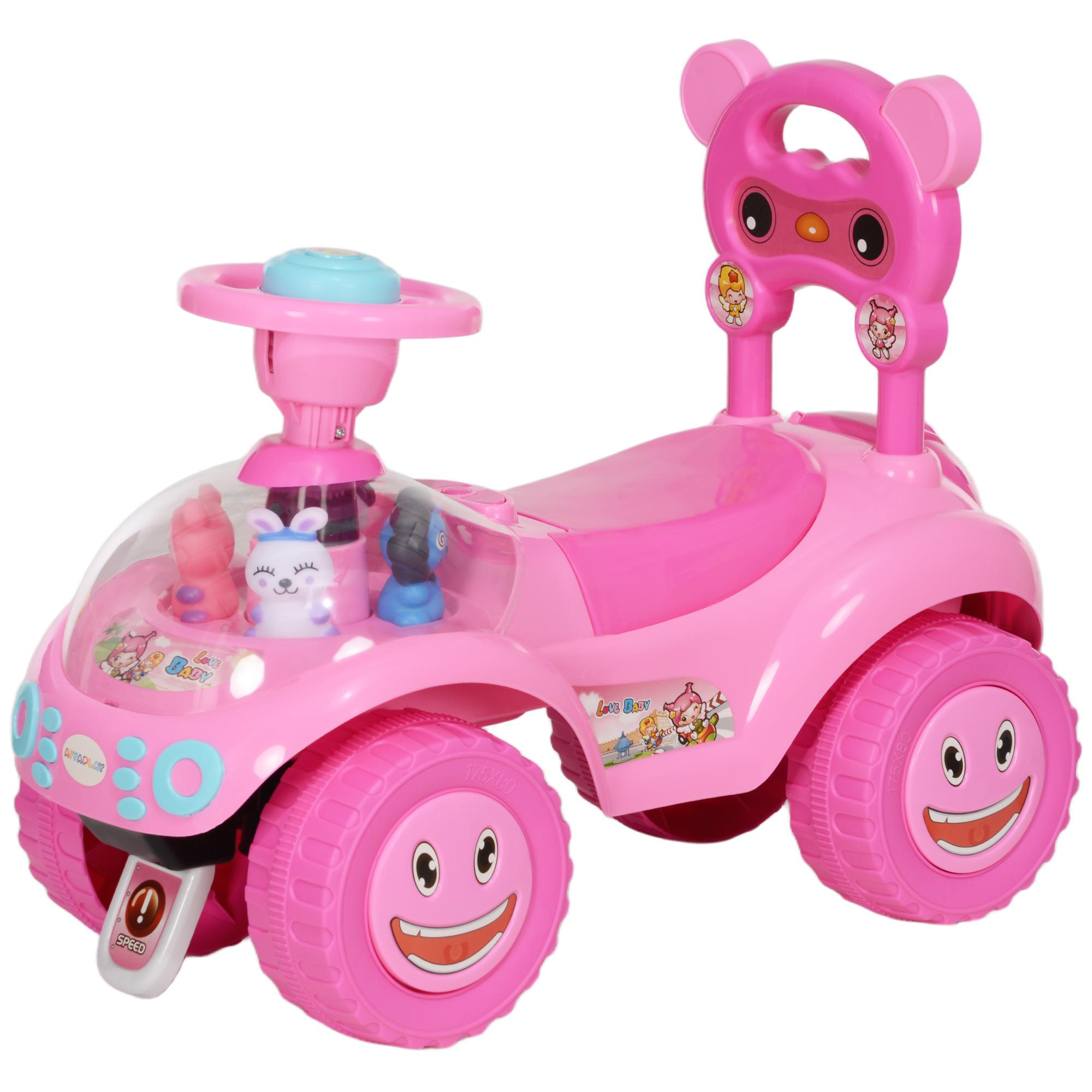 Pink Musical Toddler Push Car with Lights and Steering